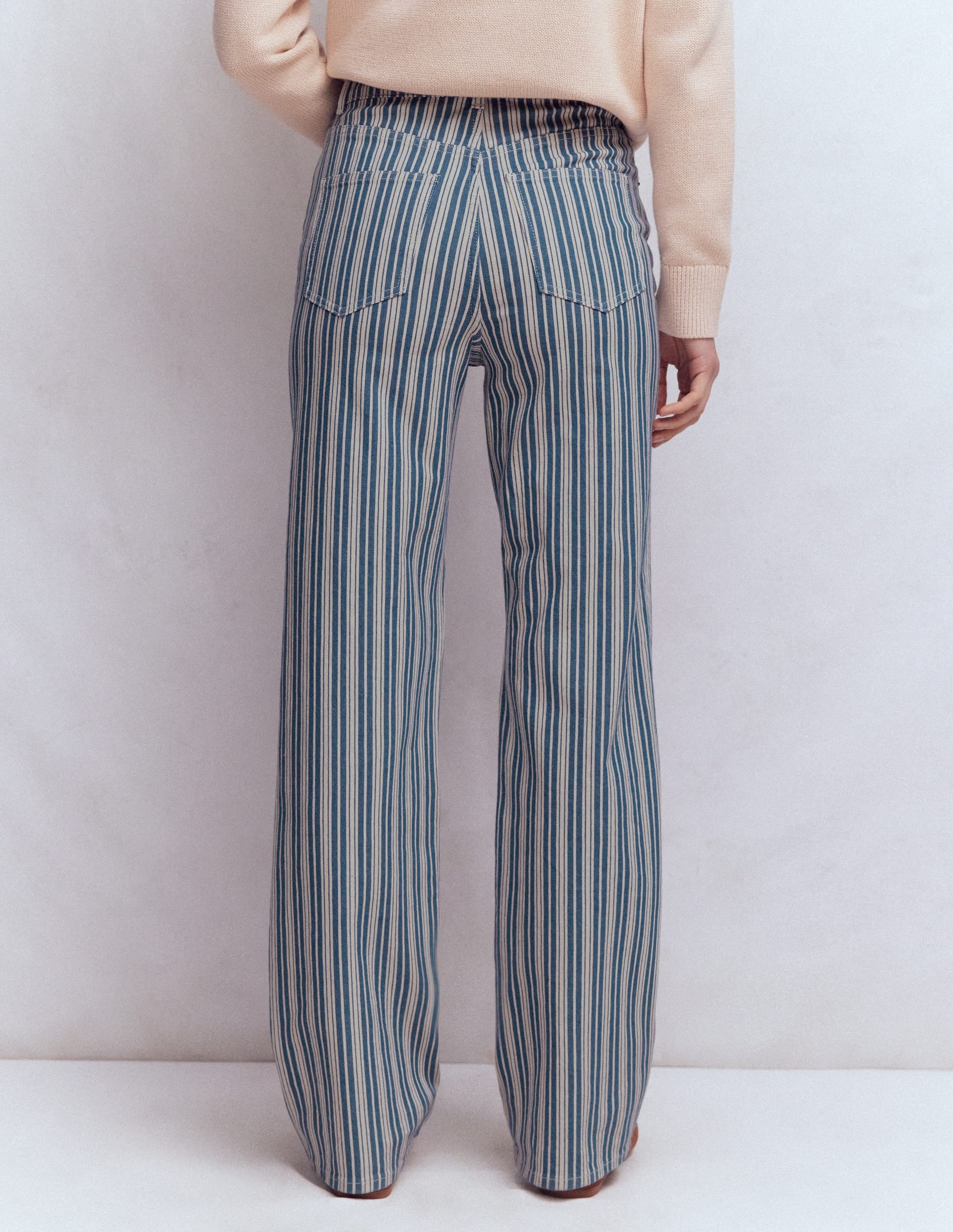 High Rise Column Leg Jeans-Blue Stripe - Image 3