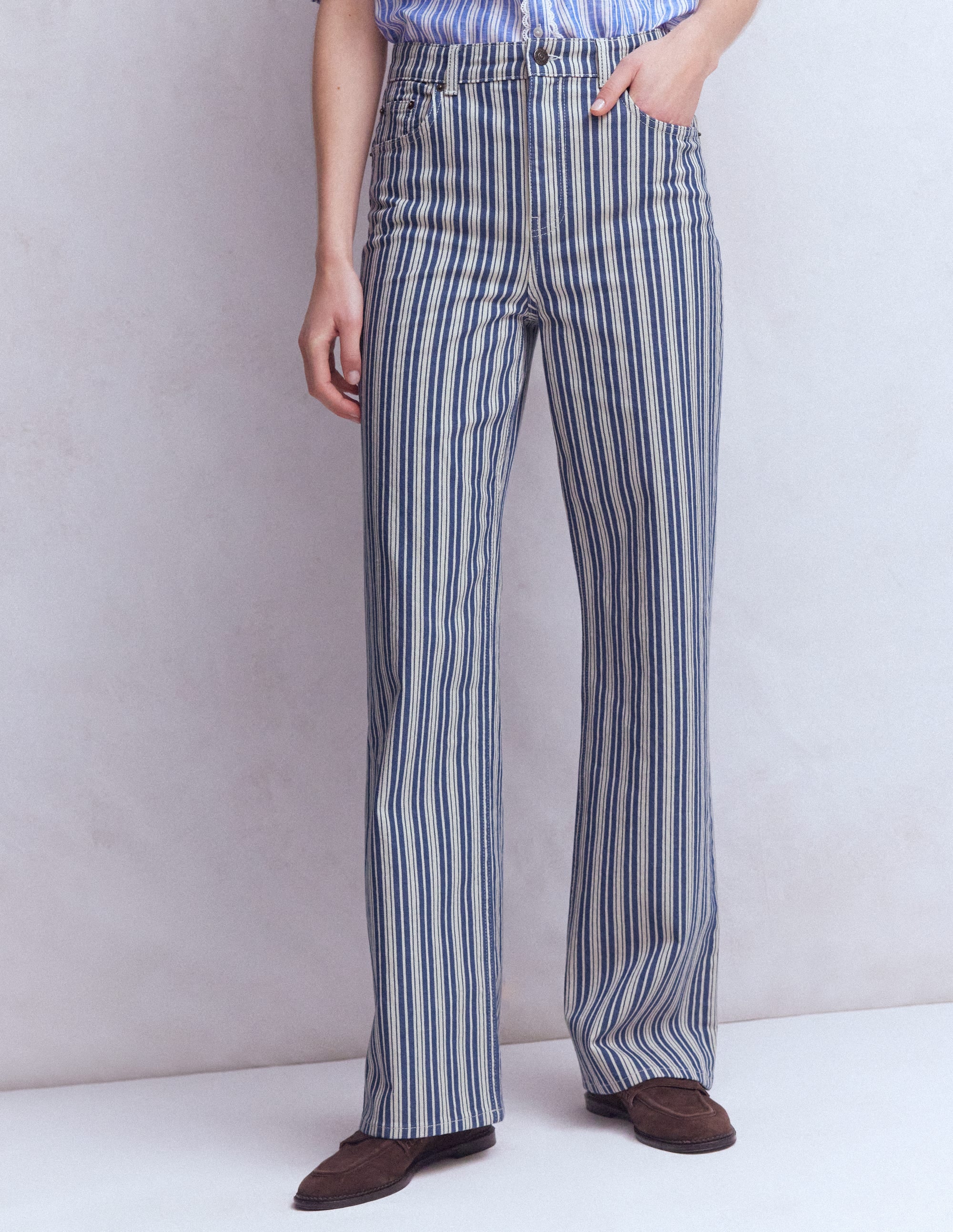 High Rise Column Leg Jeans-Blue Stripe - Image 6
