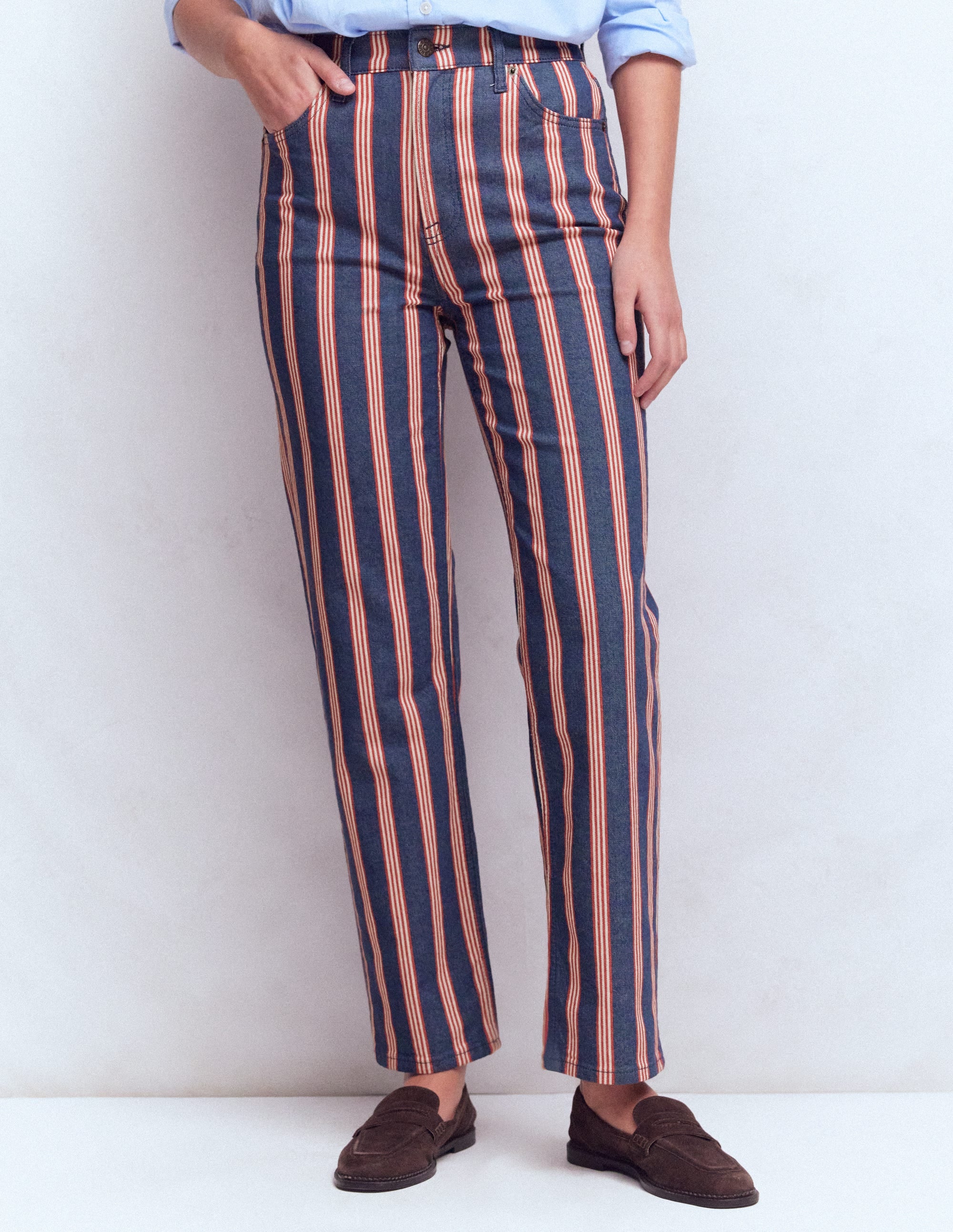 High Rise Straight Jeans-Navy & Red Stripe - Image 4