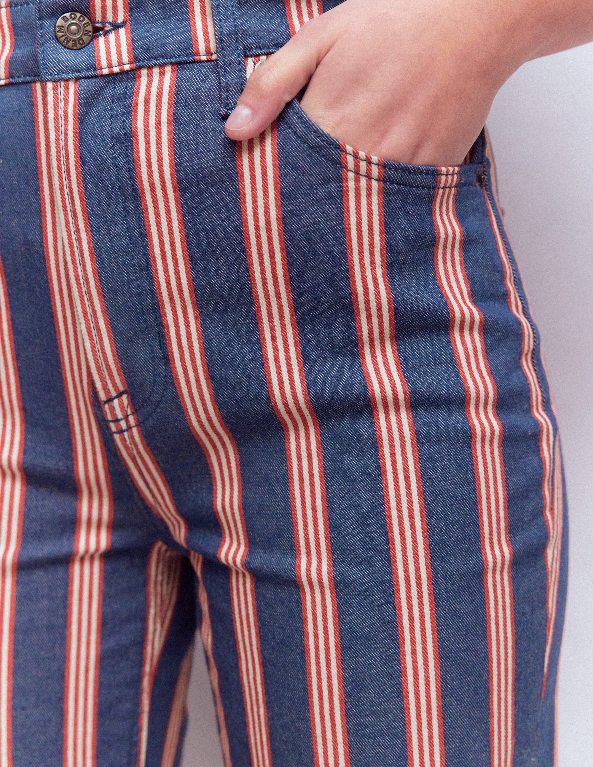 High Rise Straight Jeans-Navy & Red Stripe - Image 5