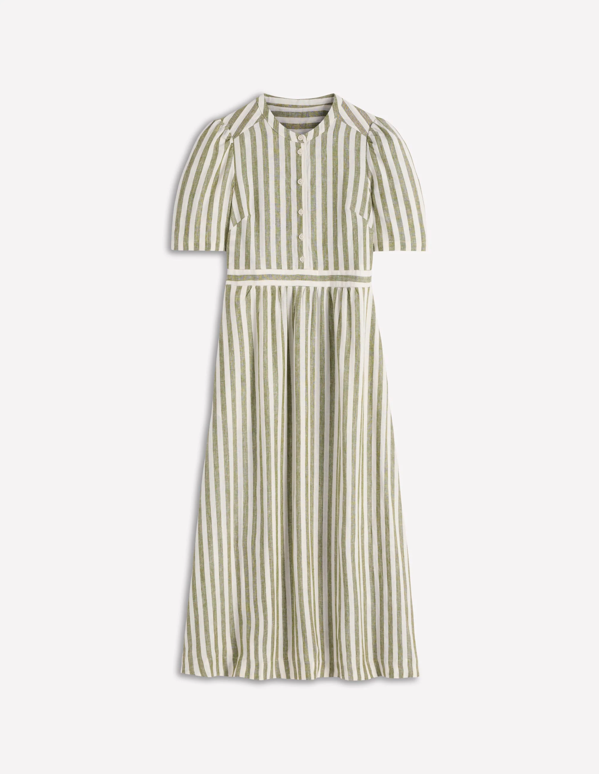 Ivy Linen Midi Dress-Olive, Ivory Stripe - Image 6