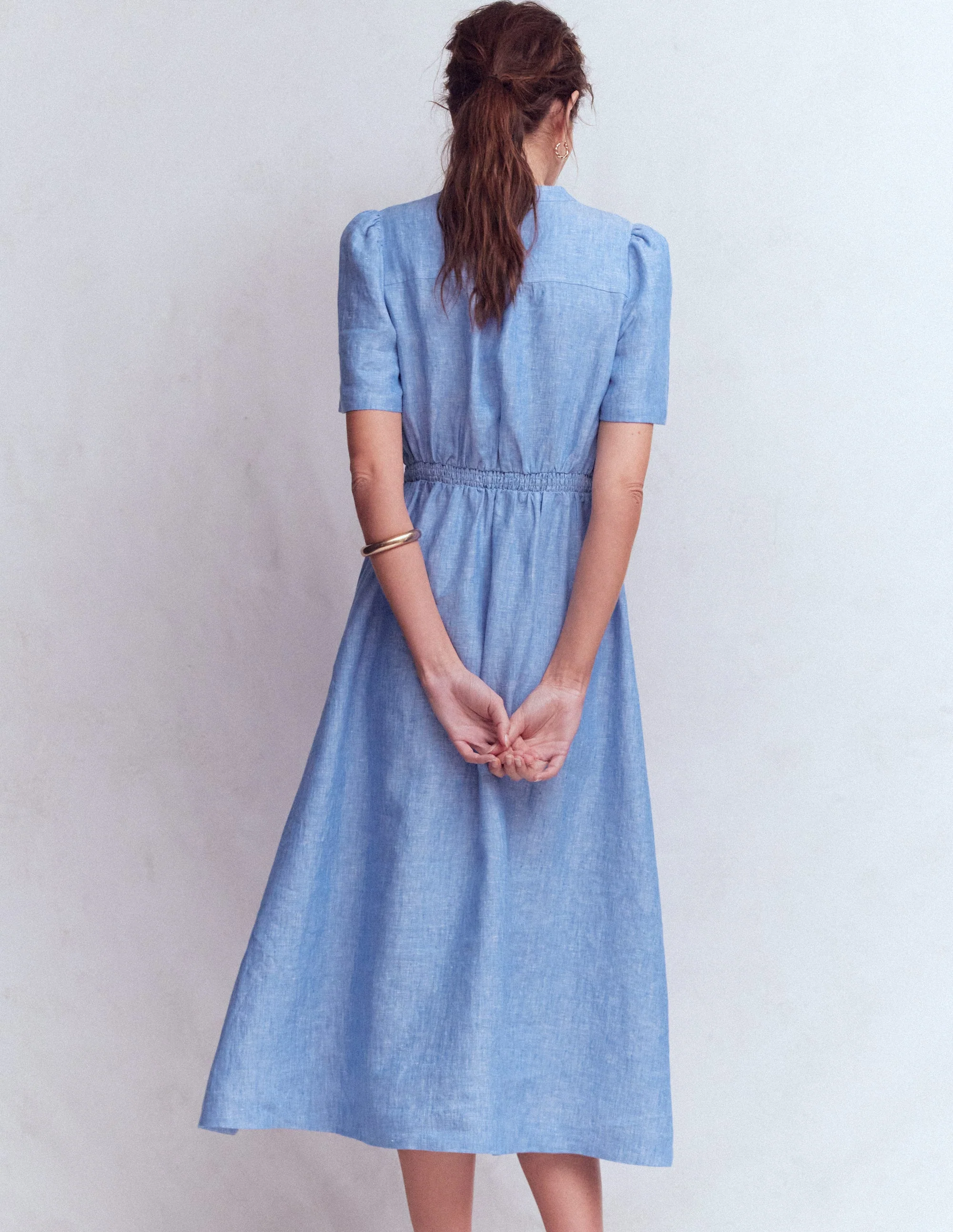 Ivy Linen Midi Dress-Summer Blue Chambray - Image 3