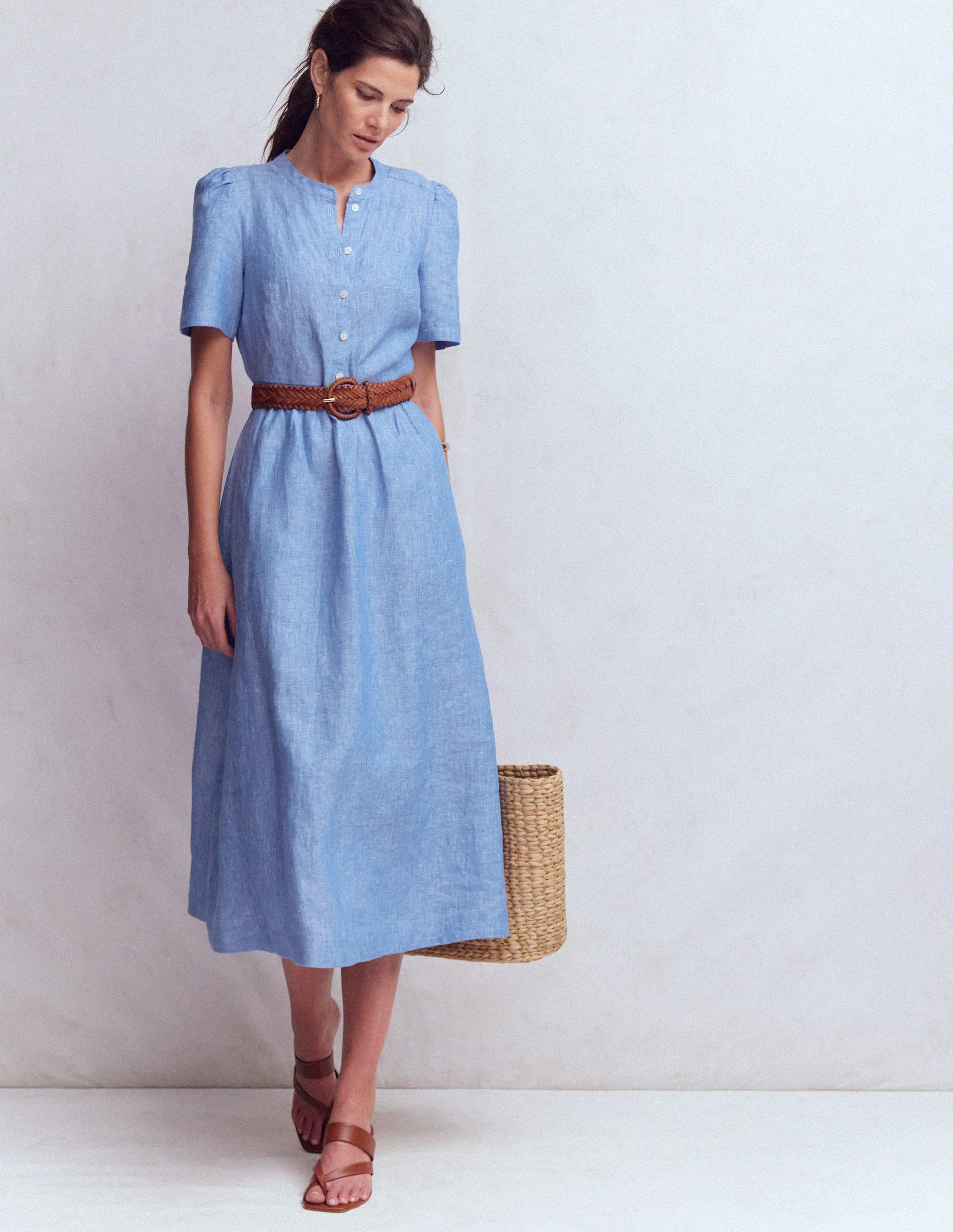 Ivy Linen Midi Dress-Summer Blue Chambray - Image 5