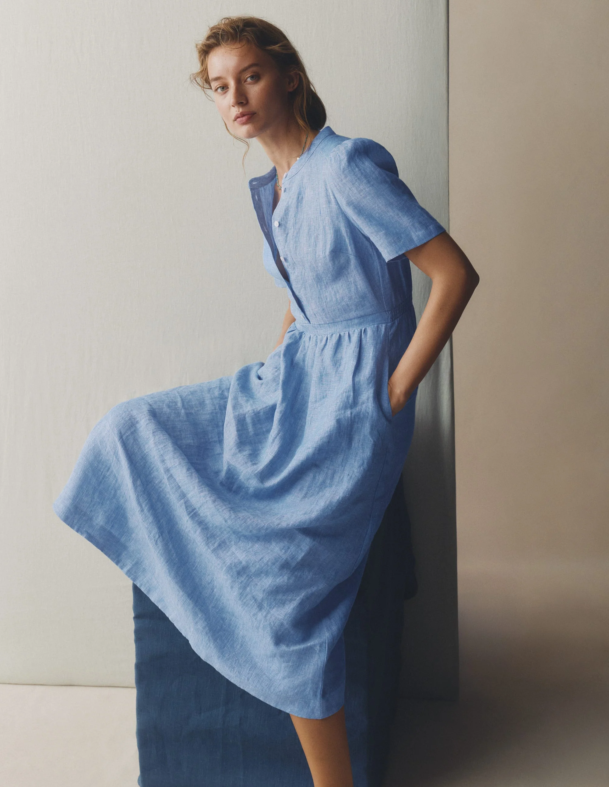 Ivy Linen Midi Dress-Summer Blue Chambray - Image 6