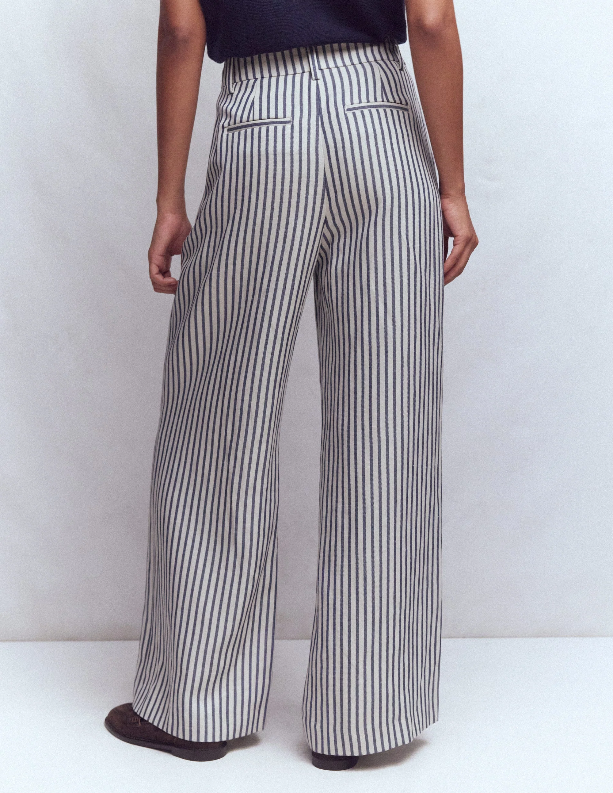 Kensington Wide Leg Trousers-Blue and Ivory Stripe - Image 3
