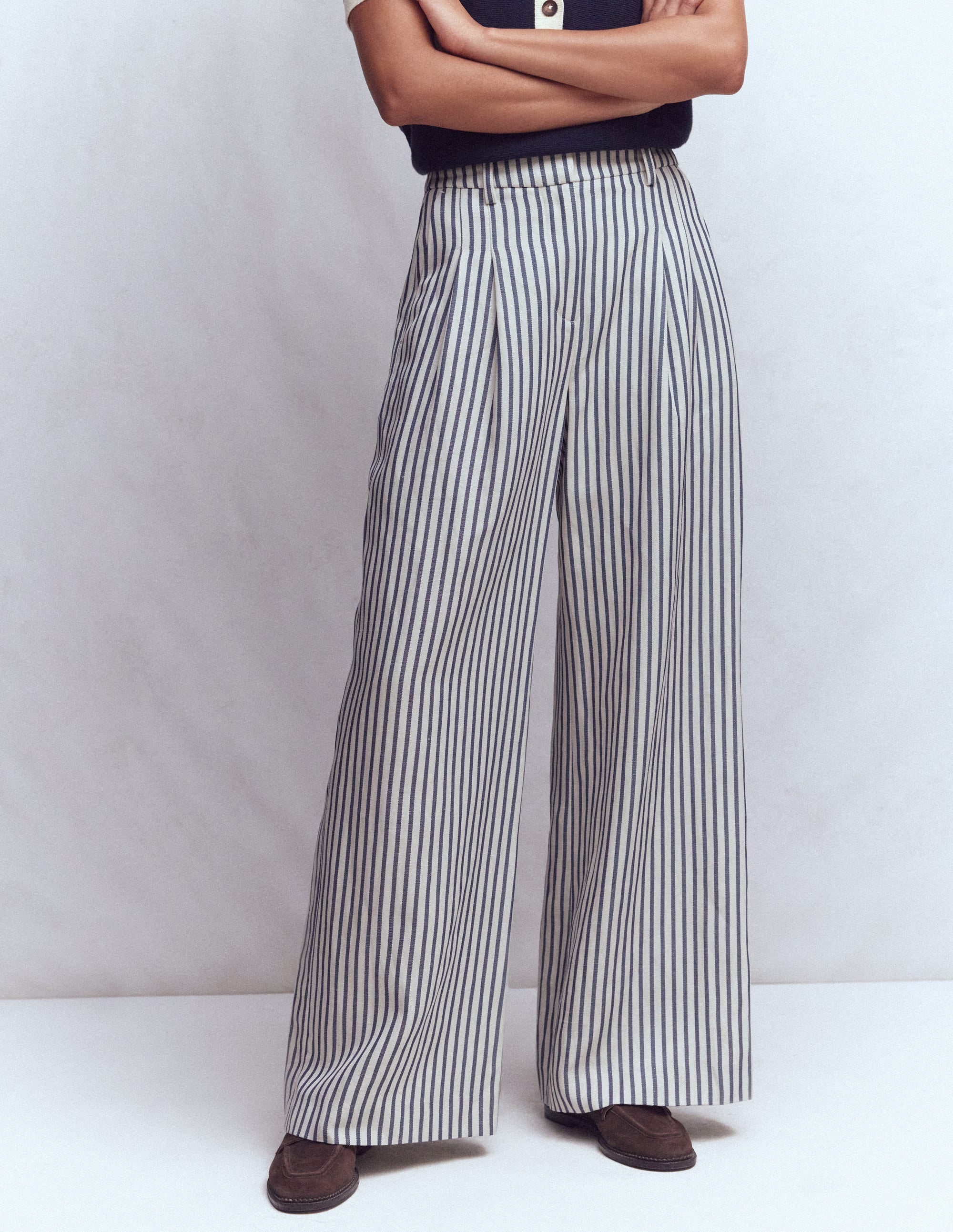 Kensington Wide Leg Trousers-Blue and Ivory Stripe - Image 4