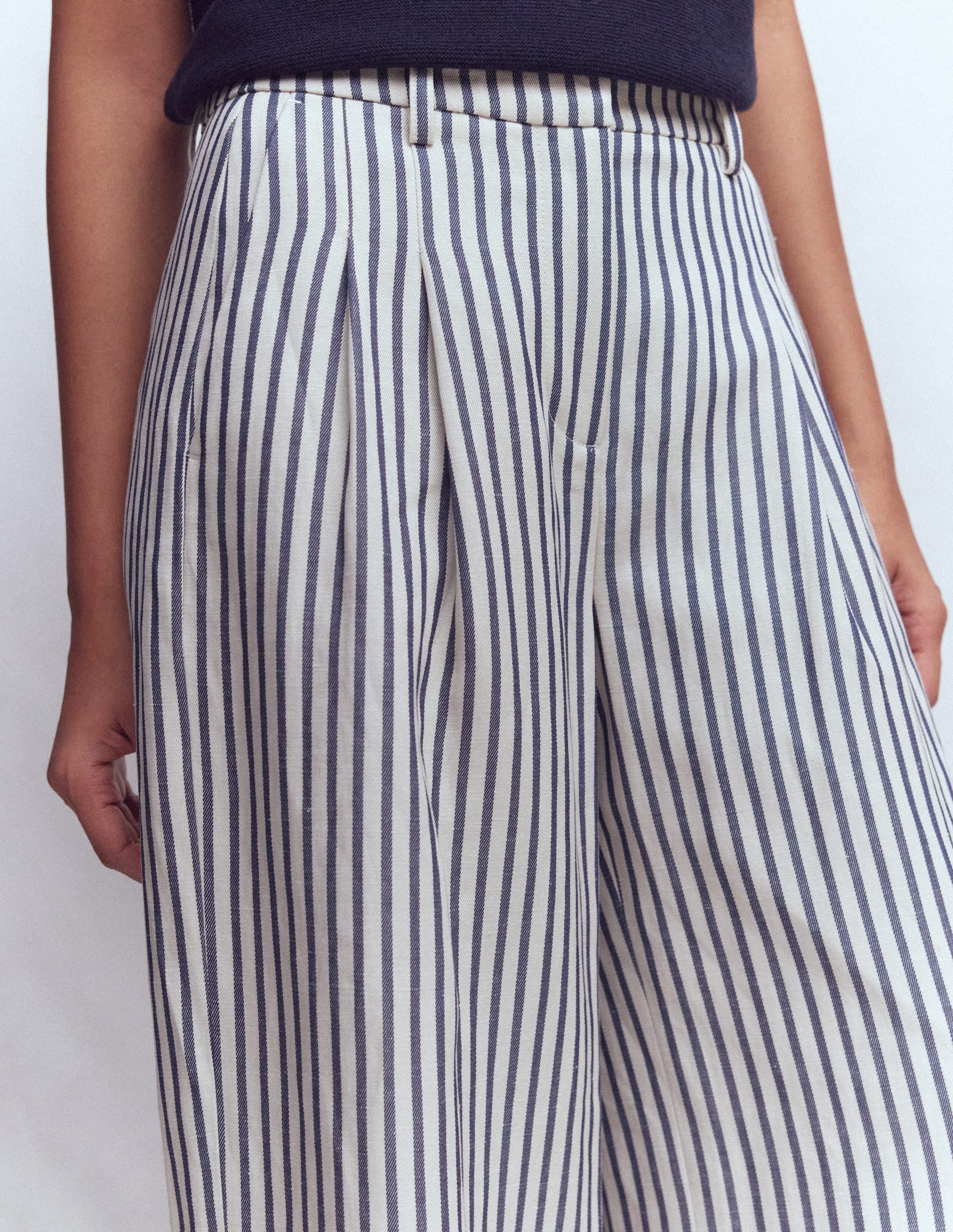 Kensington Wide Leg Trousers-Blue and Ivory Stripe - Image 5