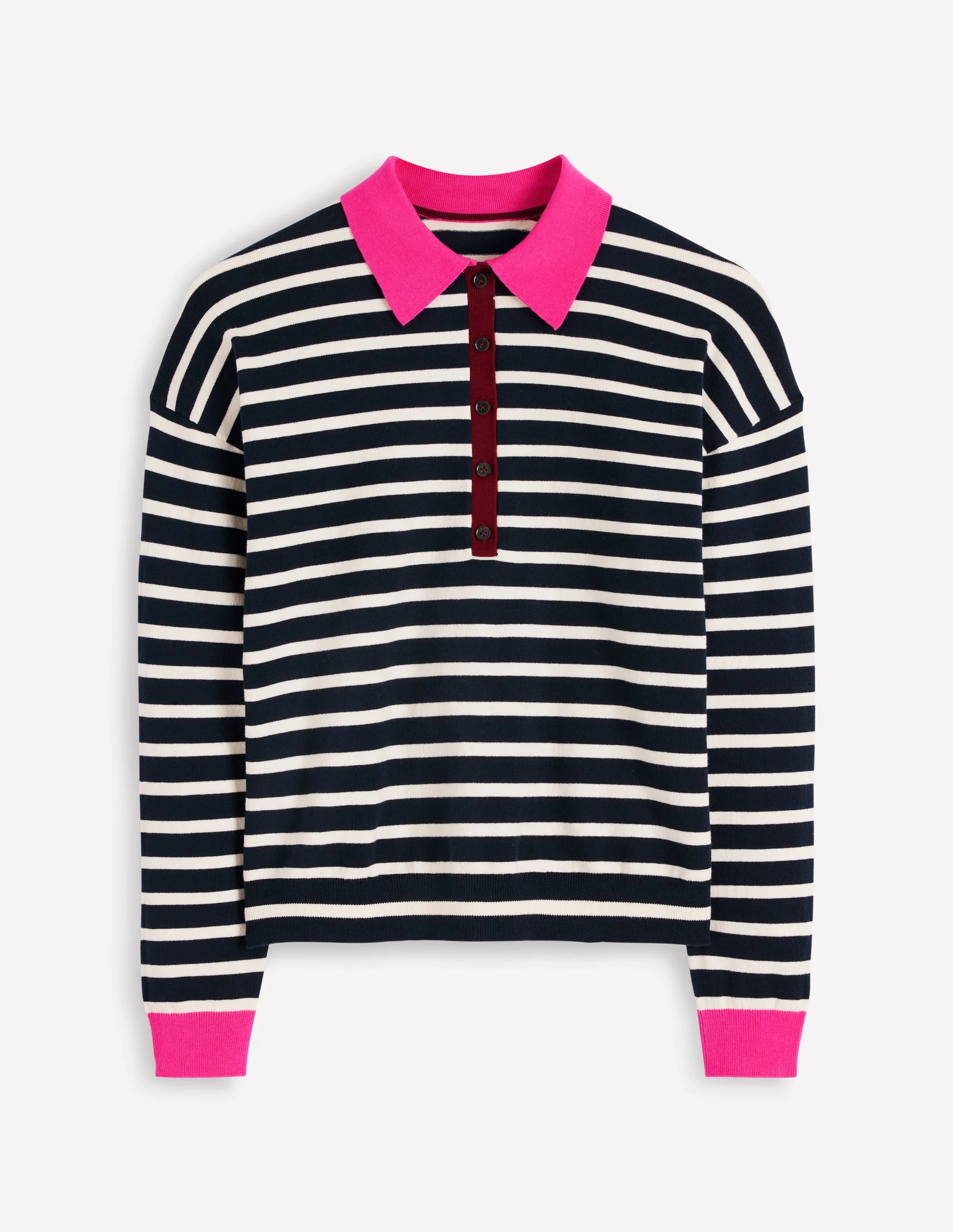 Lara Cotton Henley Jumper-Navy Stripe - Image 6