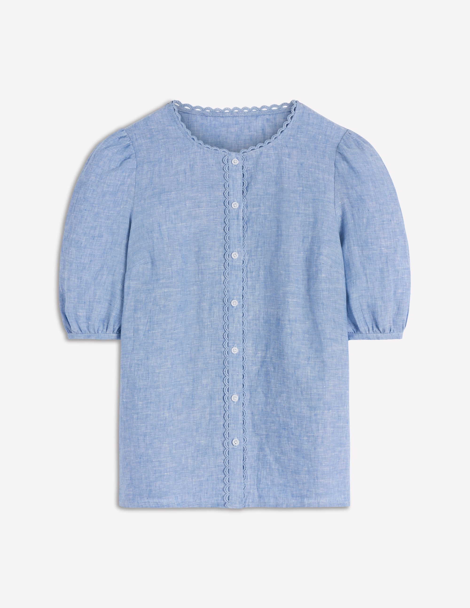 Leah Short Sleeve Linen Top-Chambray - Image 6