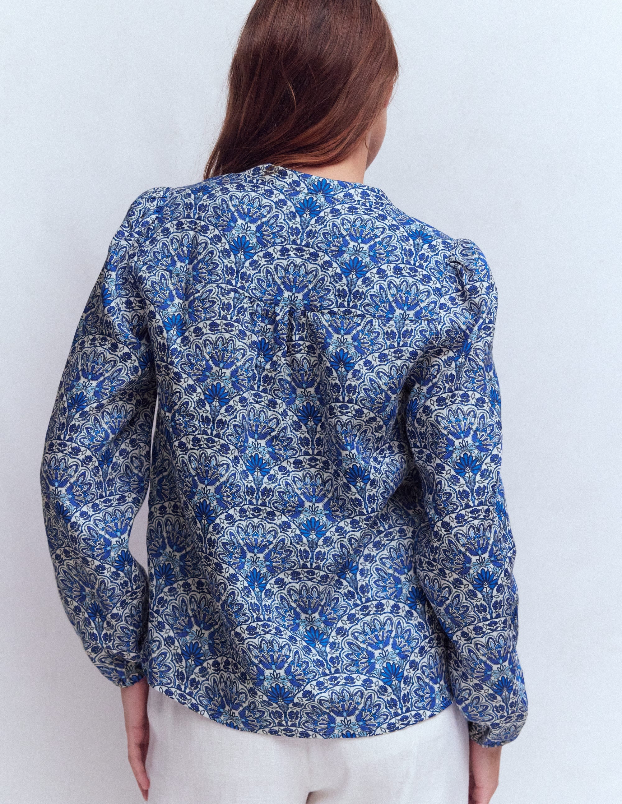 Linen Trim Insert Top-Blue, Elaborate Terrace - Image 3