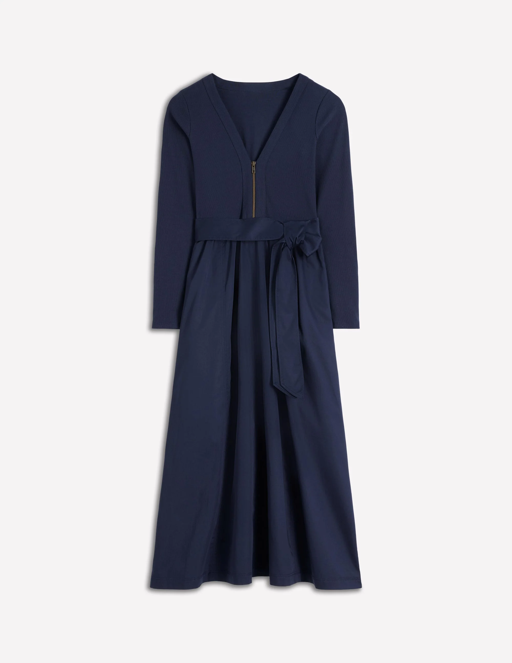 Long Sleeve Mix Media Dress-Navy - Image 5