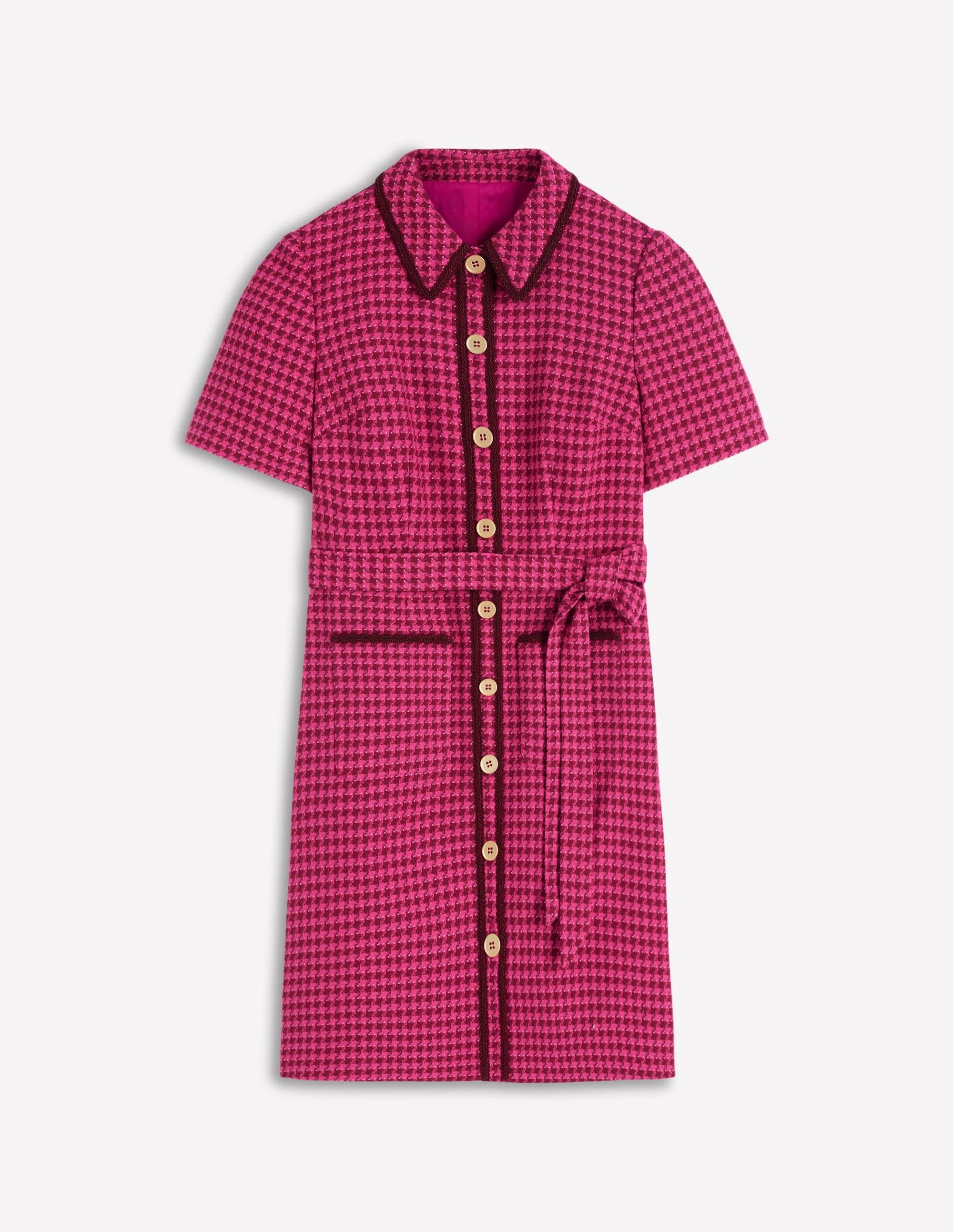 Loren Trim Short Dress-Red & Pink Dogtooth - Image 6