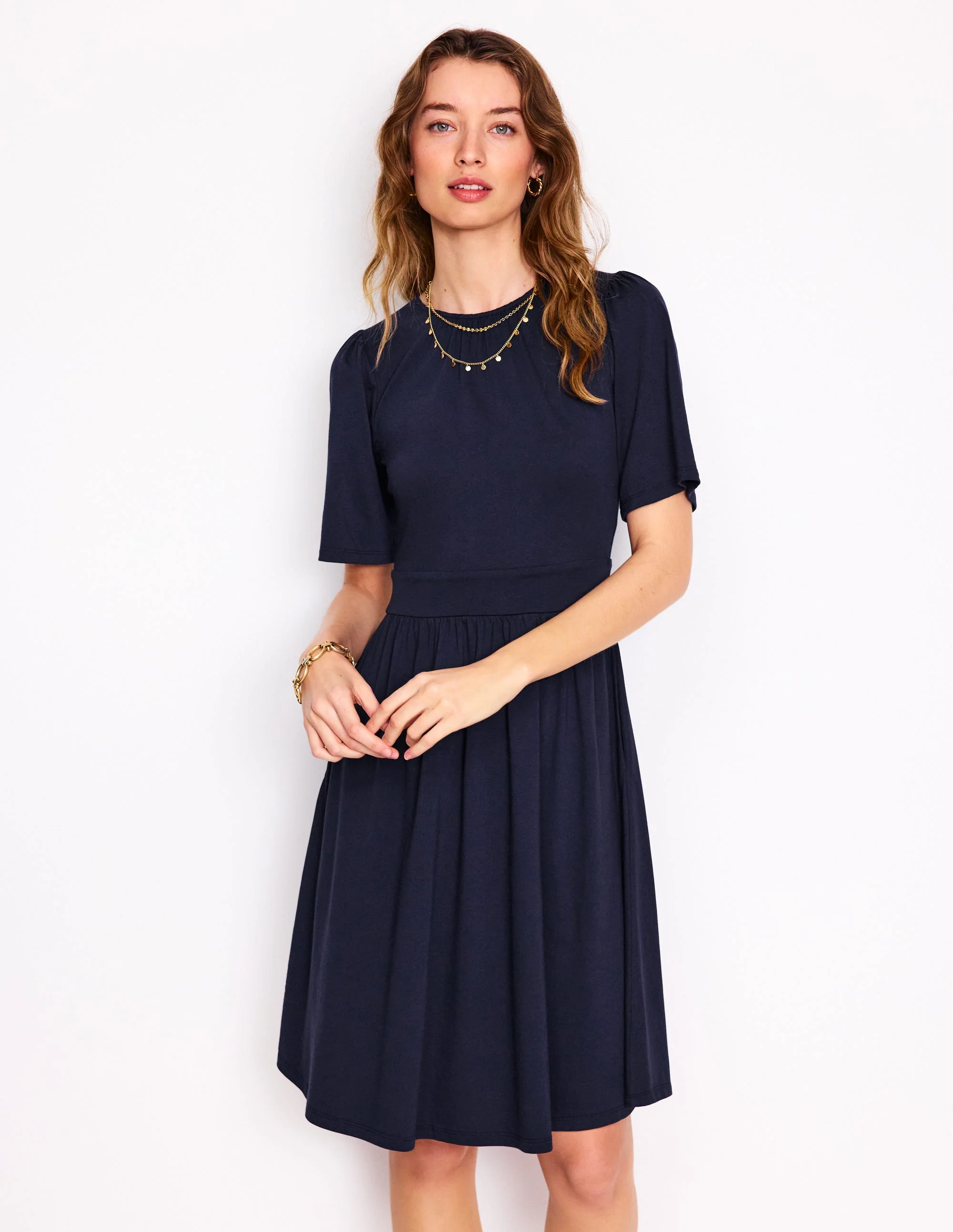 Louisa Short Jersey Dress-Navy - Image 4