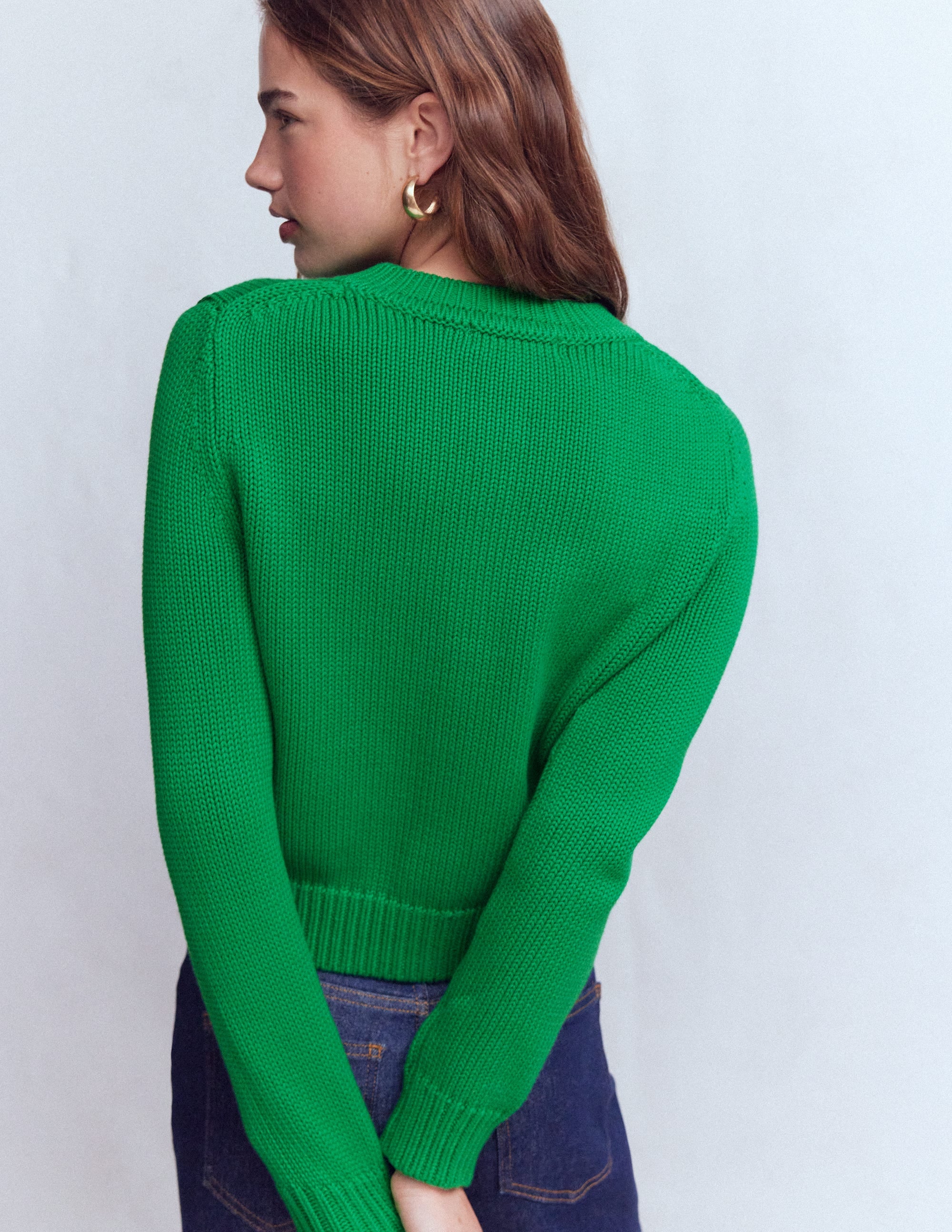 Lucy Chunky Cotton Cardigan-Rich Emerald - Image 3