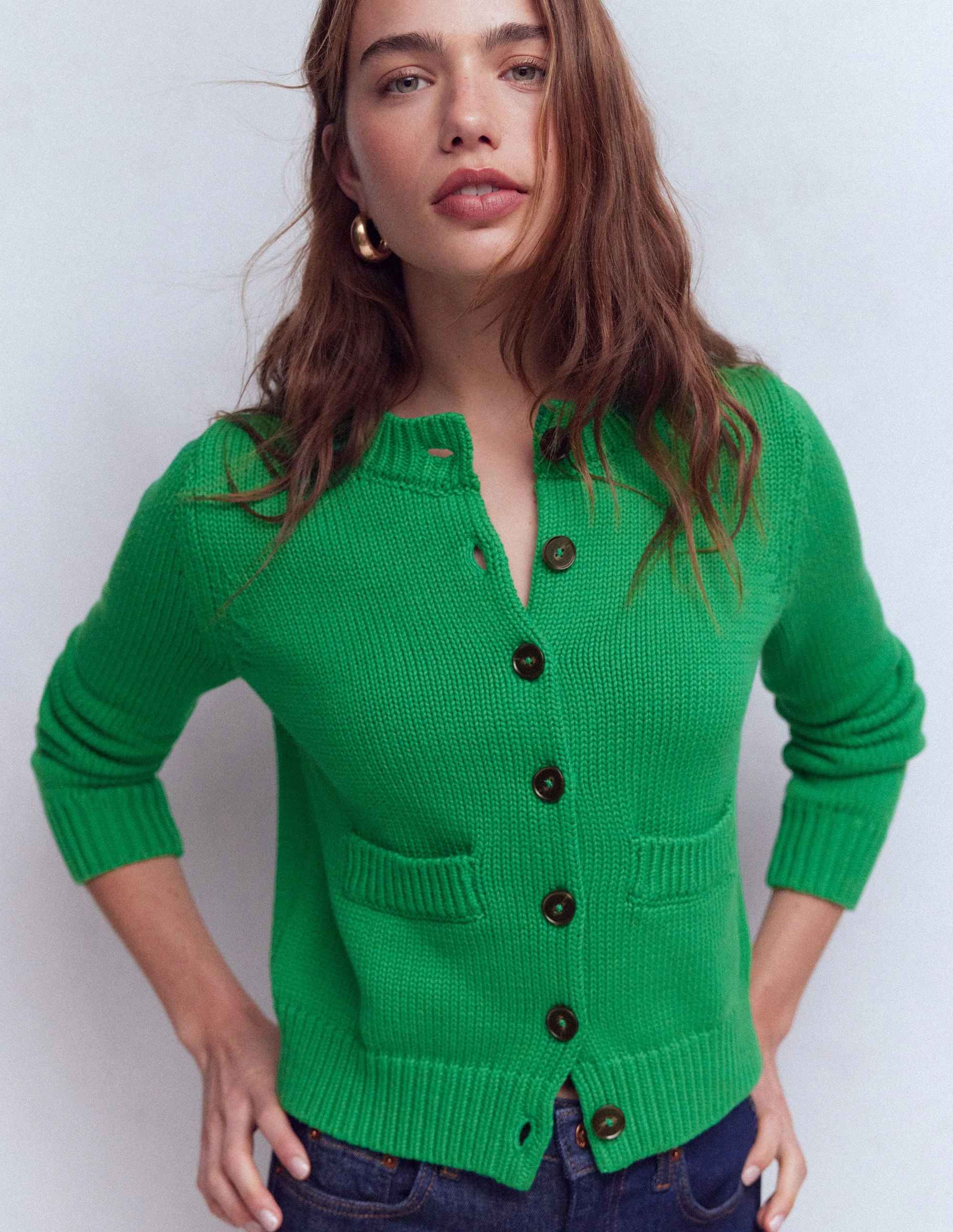 Lucy Chunky Cotton Cardigan-Rich Emerald - Image 5