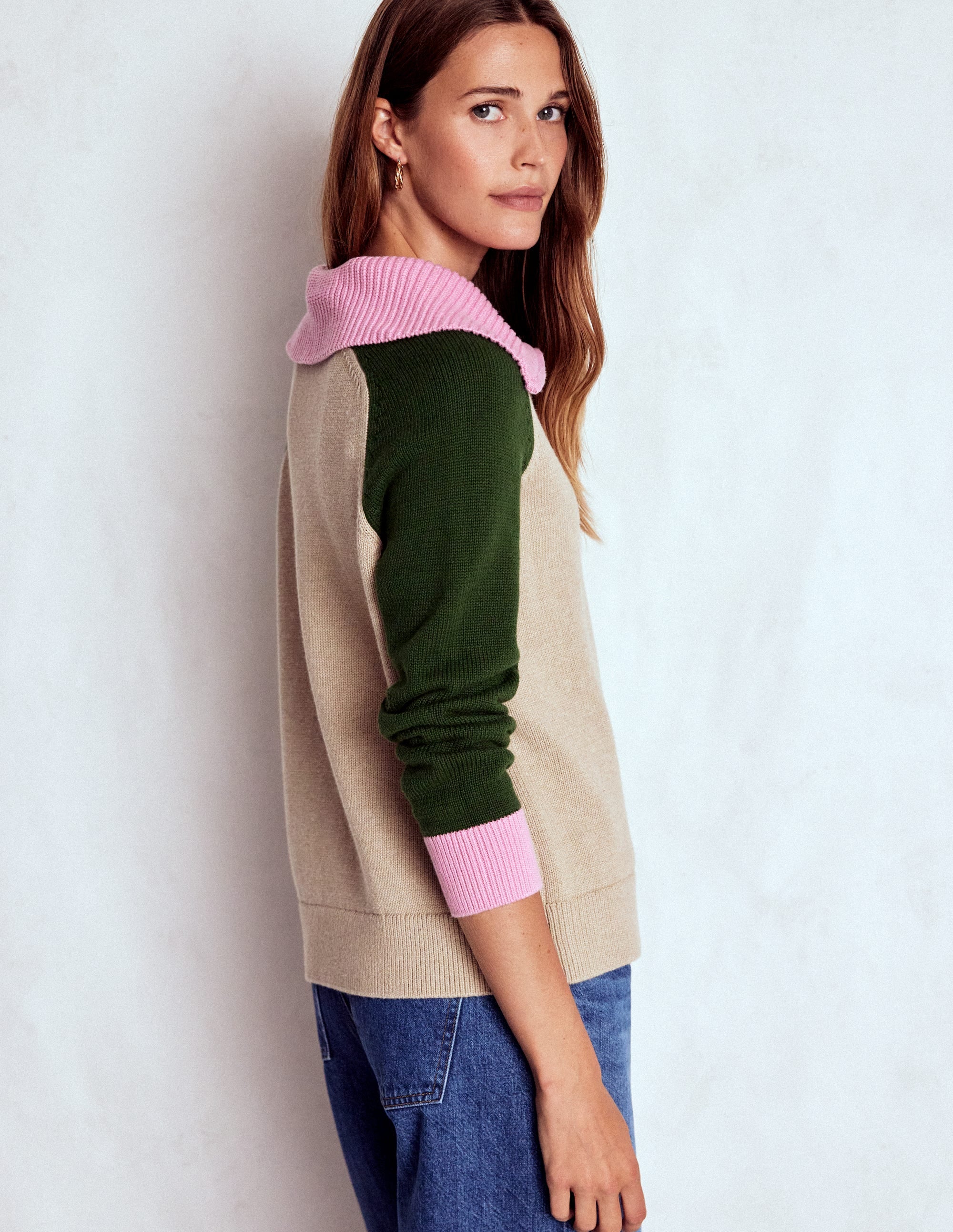 Lucy Half-zip Jumper-Chinchilla Melange, Green Fir - Image 3