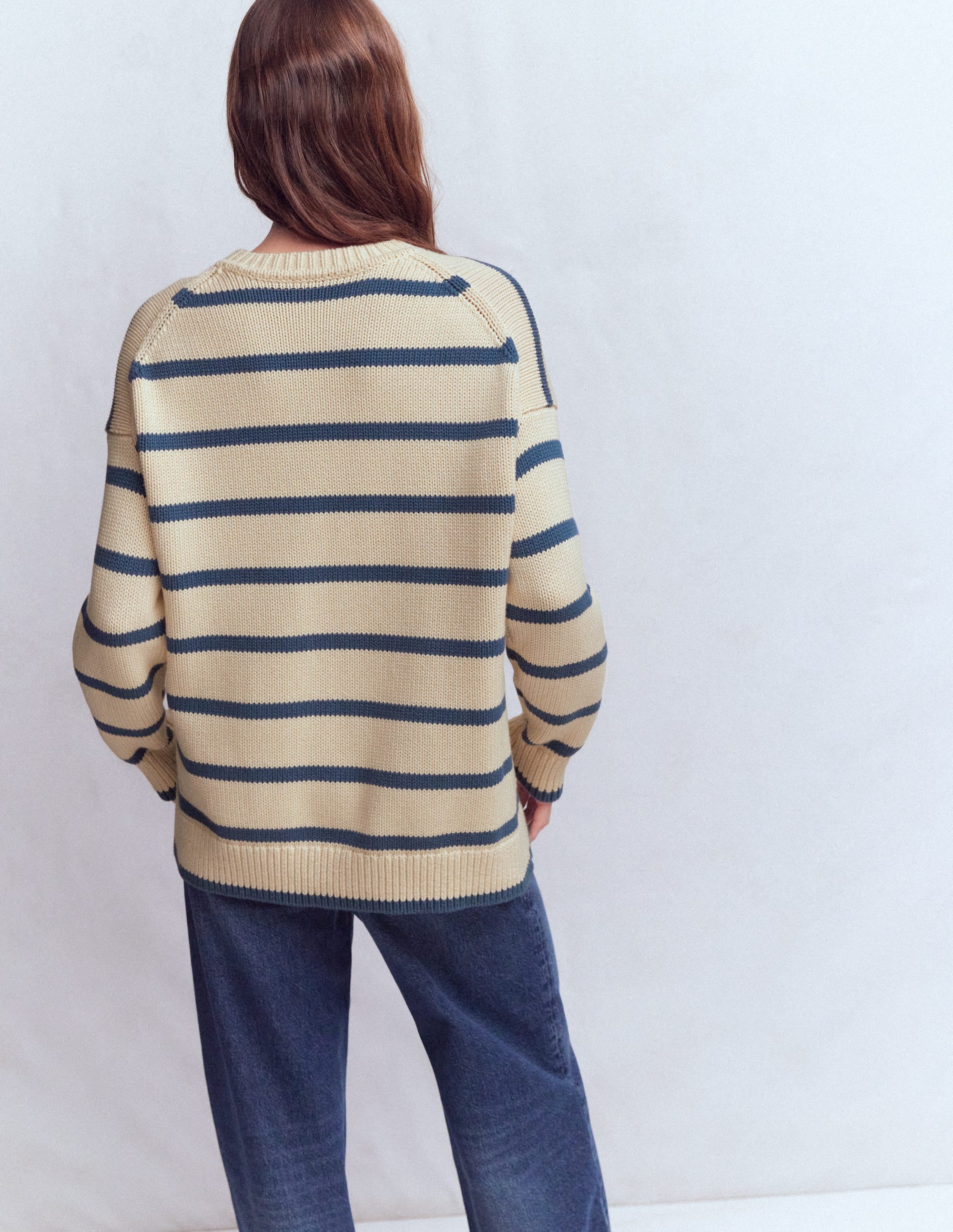 Lucy Oversized Cotton Jumper-Almond Milk/ Denim Blue Stripe - Image 3