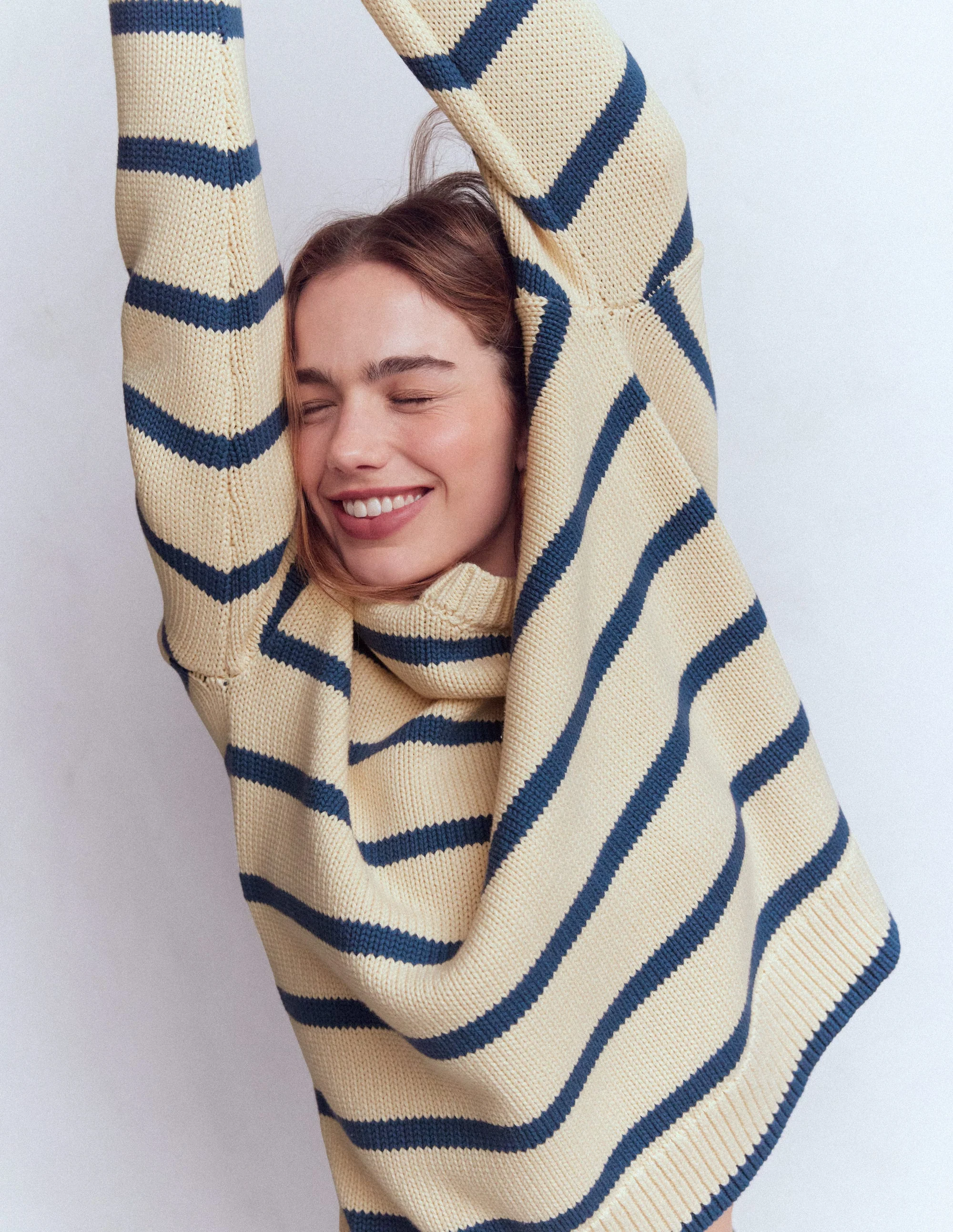 Lucy Oversized Cotton Jumper-Almond Milk/ Denim Blue Stripe - Image 5