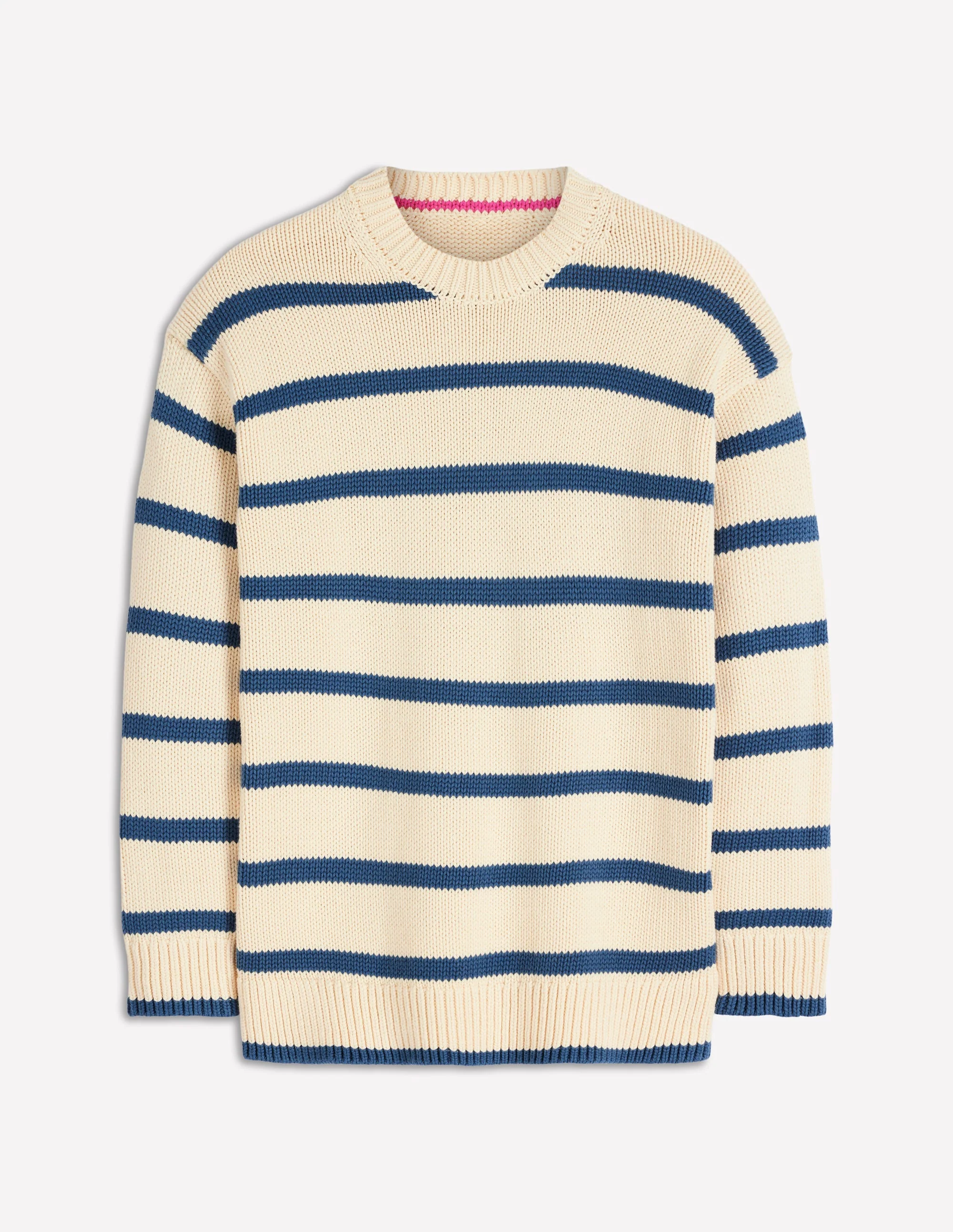 Lucy Oversized Cotton Jumper-Almond Milk/ Denim Blue Stripe - Image 7