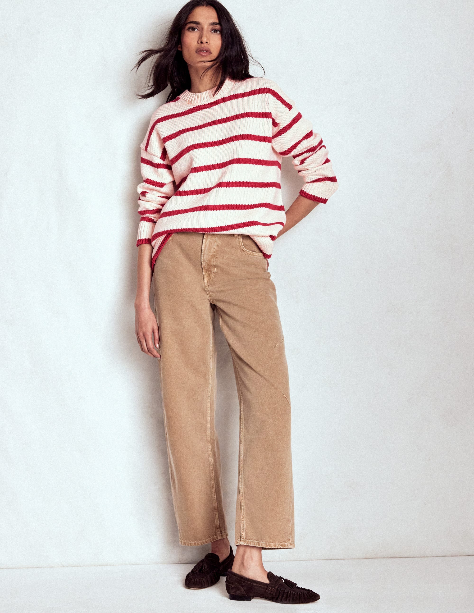 Lucy Oversized Cotton Jumper-Ivory, Red Stripe - Image 6