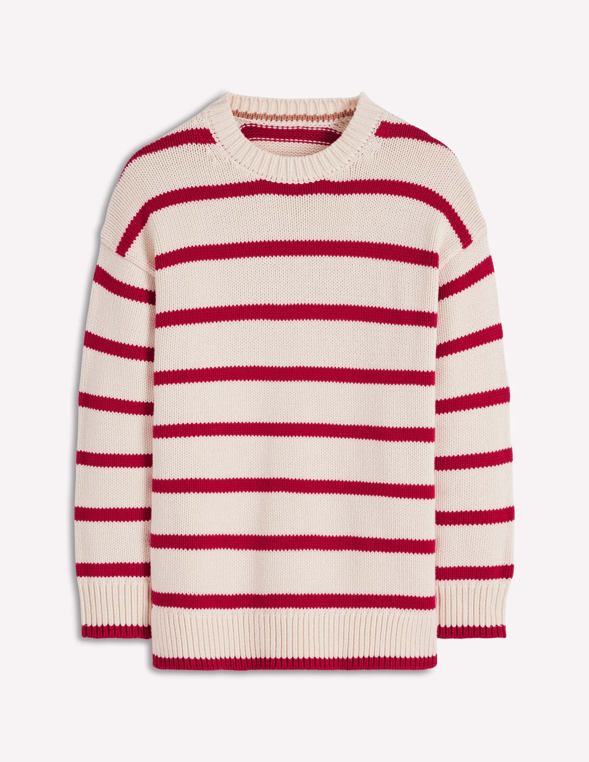 Lucy Oversized Cotton Jumper-Ivory, Red Stripe - Image 8