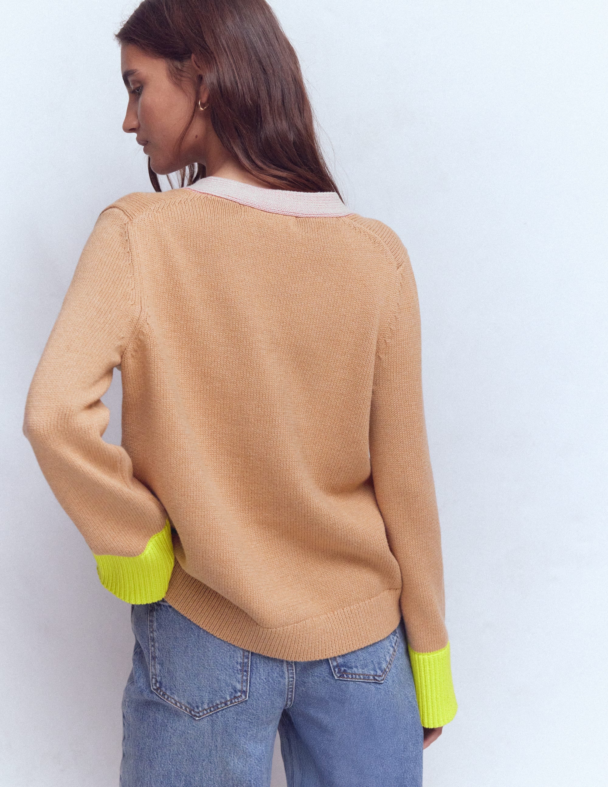 Lucy Relaxed Cotton Cardigan-Camel Melange - Image 3