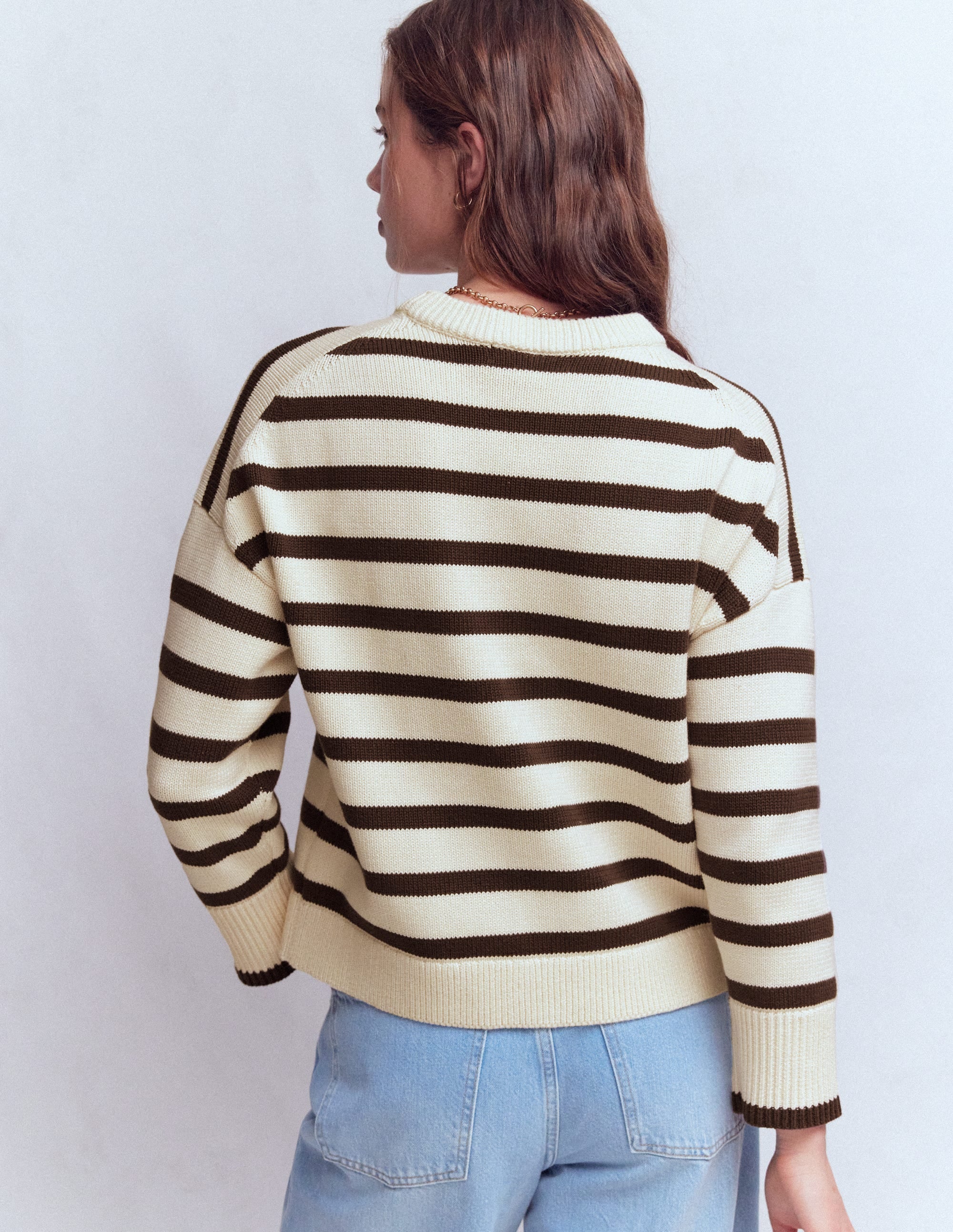 Lucy Relaxed Cotton Jumper-Ivory, Brown - Image 3