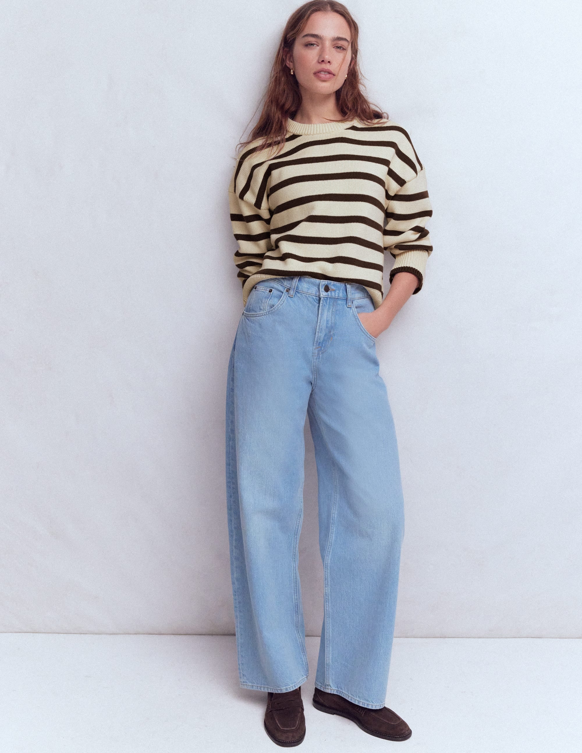 Lucy Relaxed Cotton Jumper-Ivory, Brown - Image 4