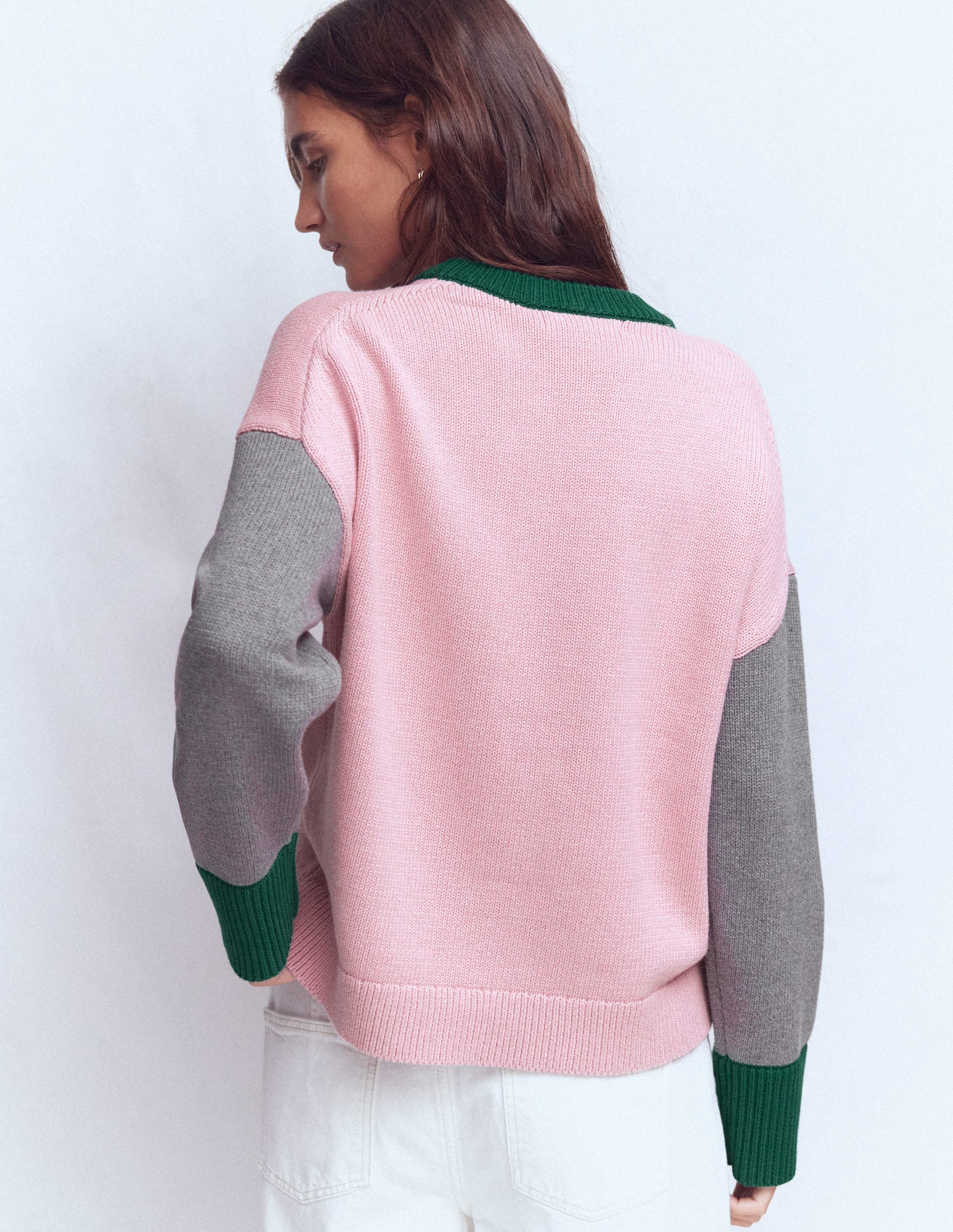 Lucy Relaxed Cotton Jumper-Pink, Grey, Green - Image 4