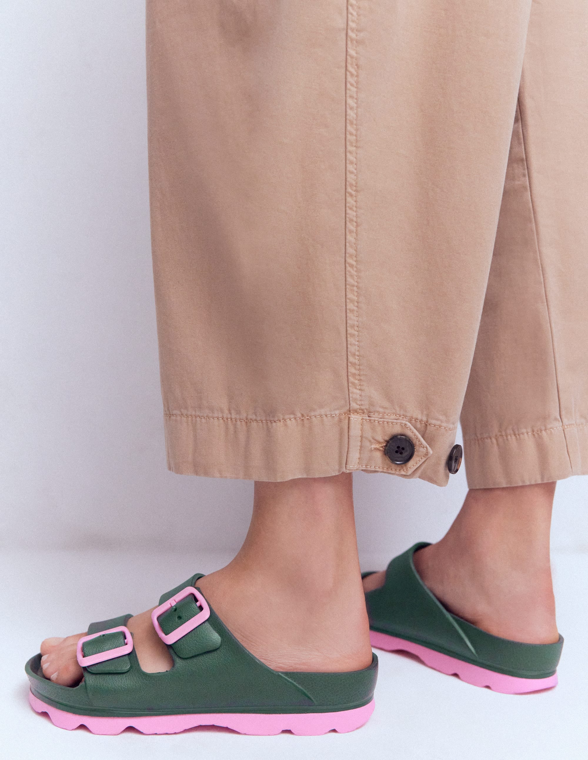 Lyla Double Buckle Sliders-Khaki/Pink - Image 3