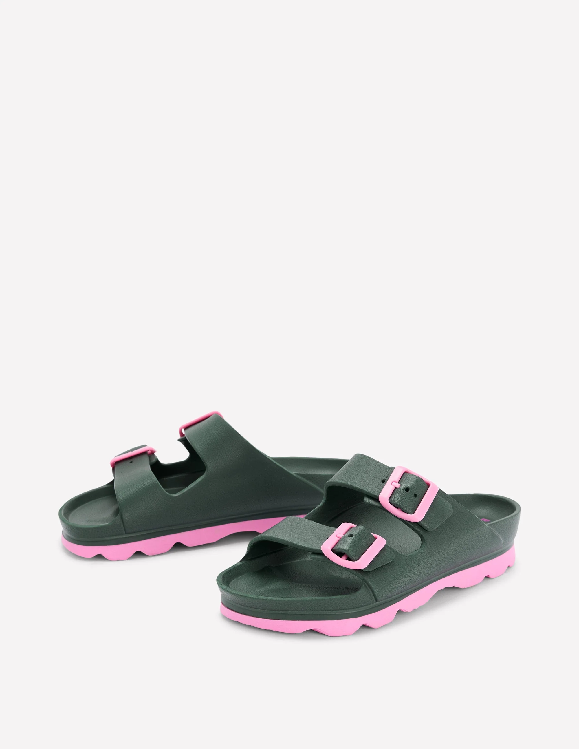 Lyla Double Buckle Sliders-Khaki/Pink - Image 4