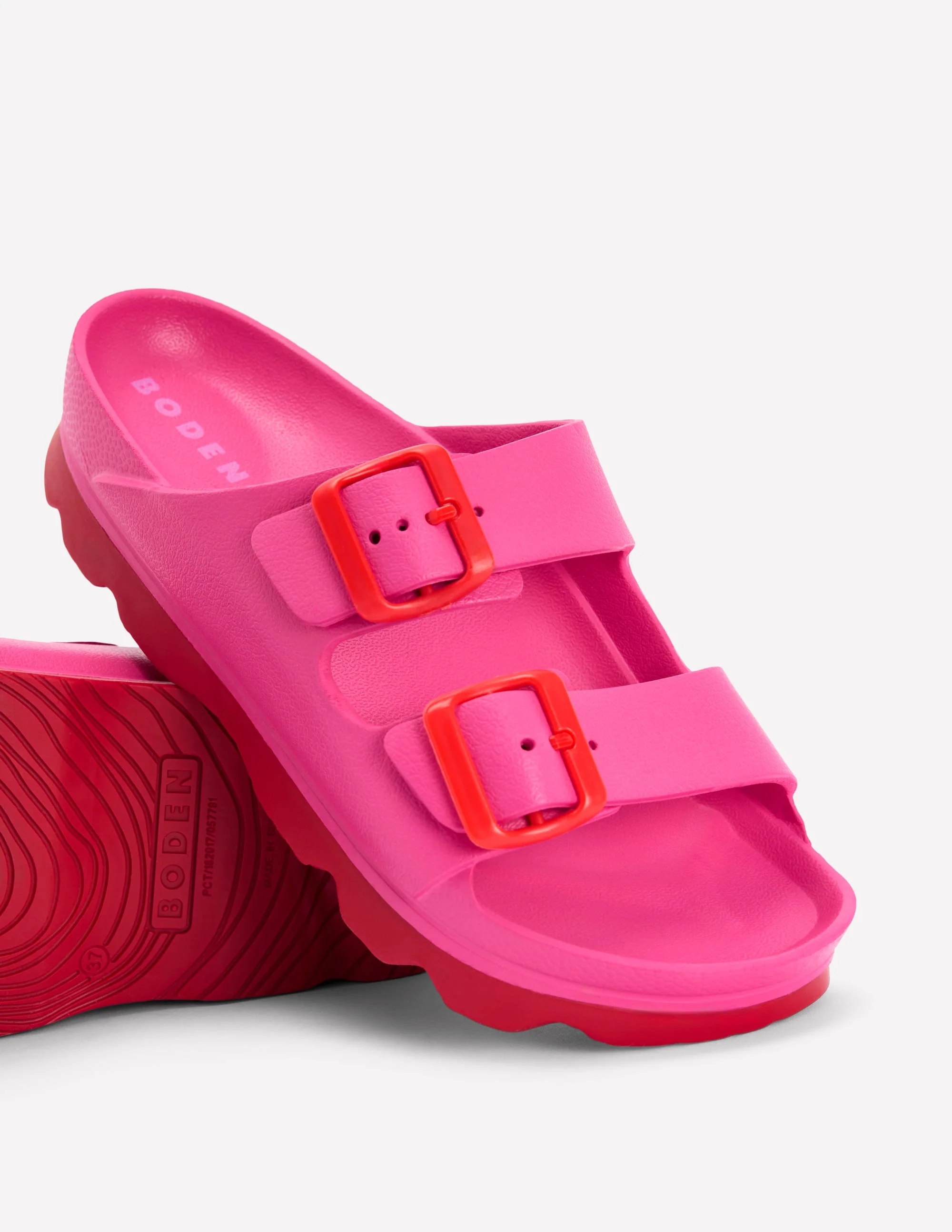 Lyla Double Buckle Sliders-Pink/Red - Image 4