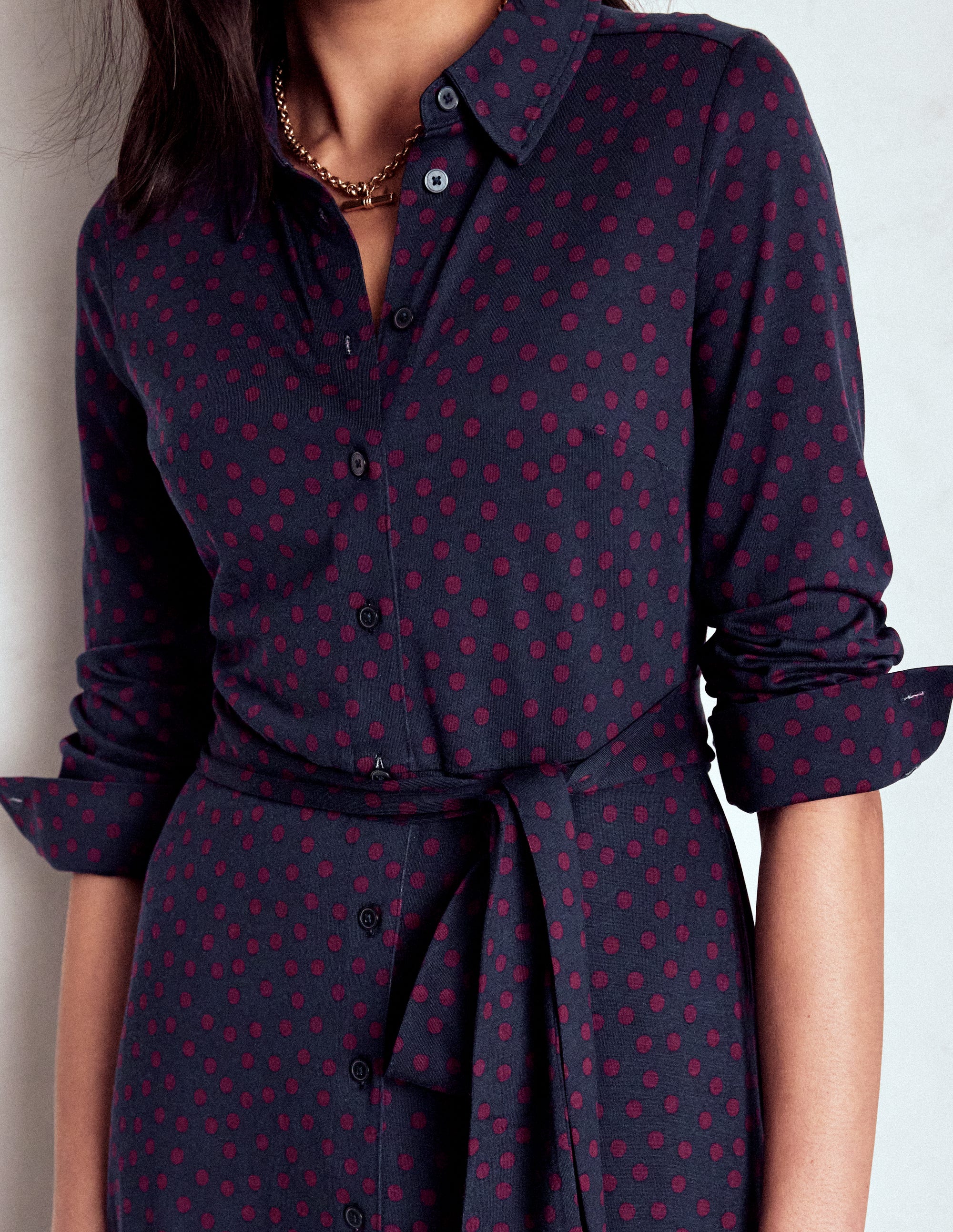 Marcia Jersey Shirt Dress-French Navy, Painted Dot - Image 3
