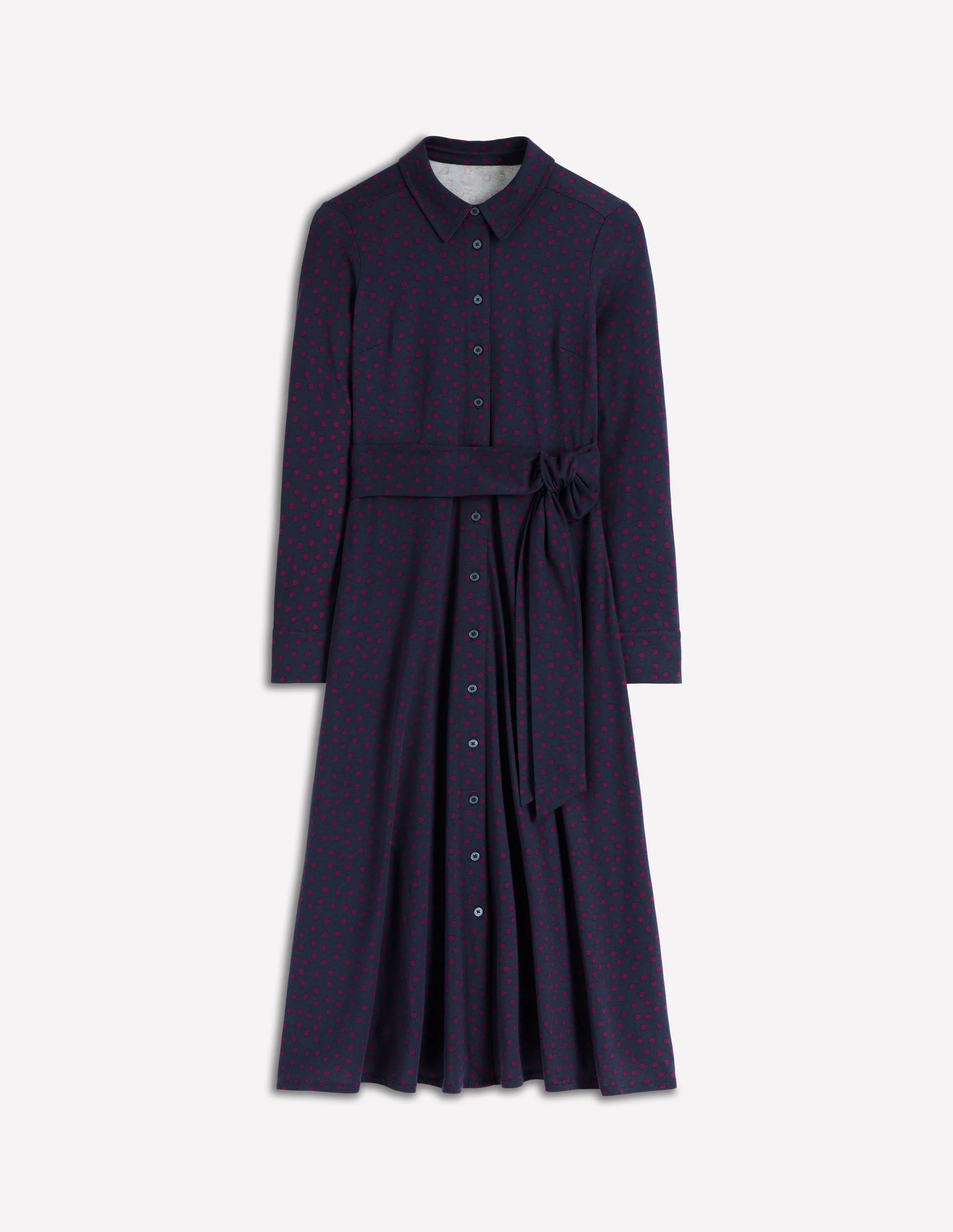 Marcia Jersey Shirt Dress-French Navy, Painted Dot - Image 6