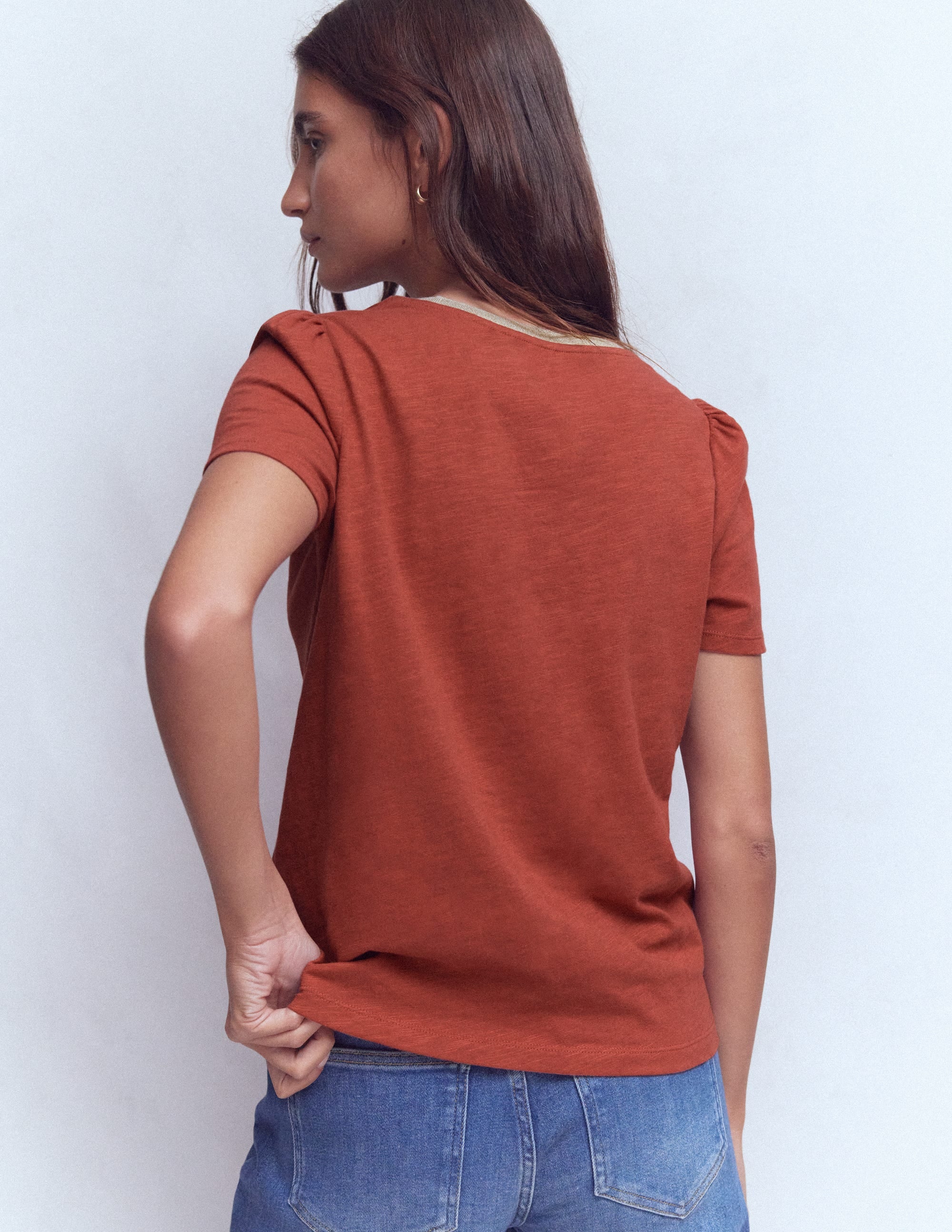 Metallic Trim T-Shirt-Roasted Chestnut Brown - Image 3