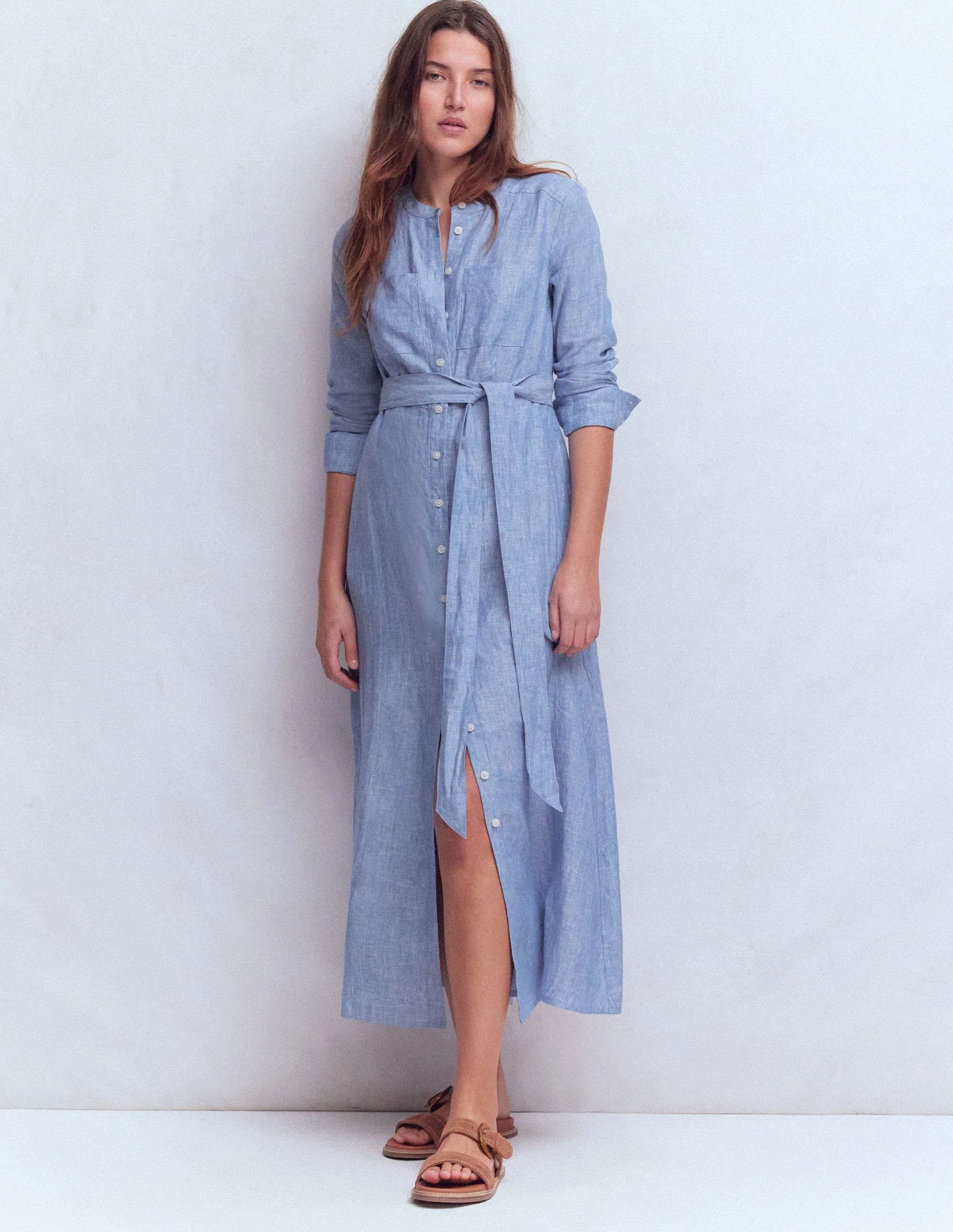 Mollie Linen Shirt Dress-Chambray - Image 4
