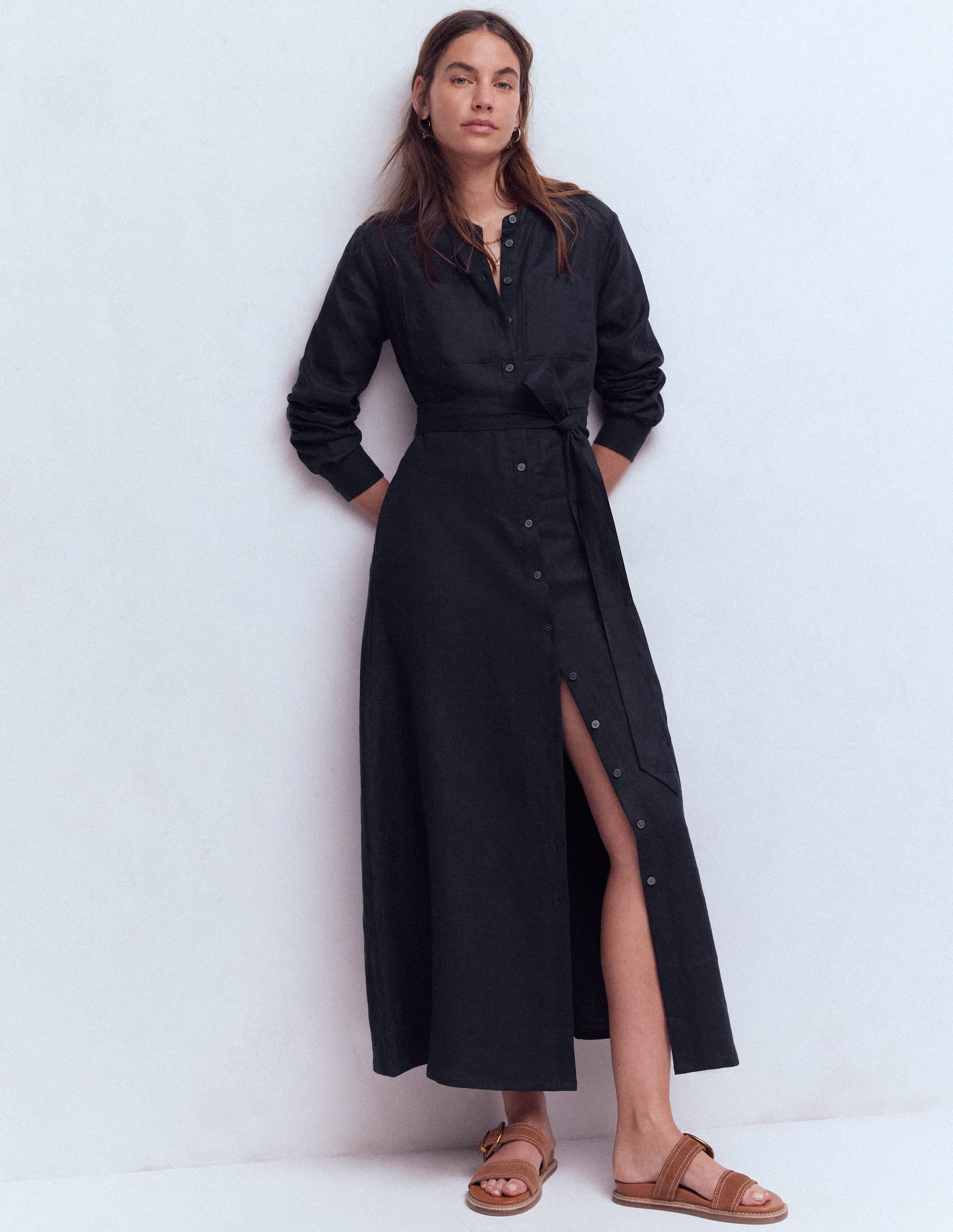 Mollie Linen Shirt Dress-Navy - Image 4