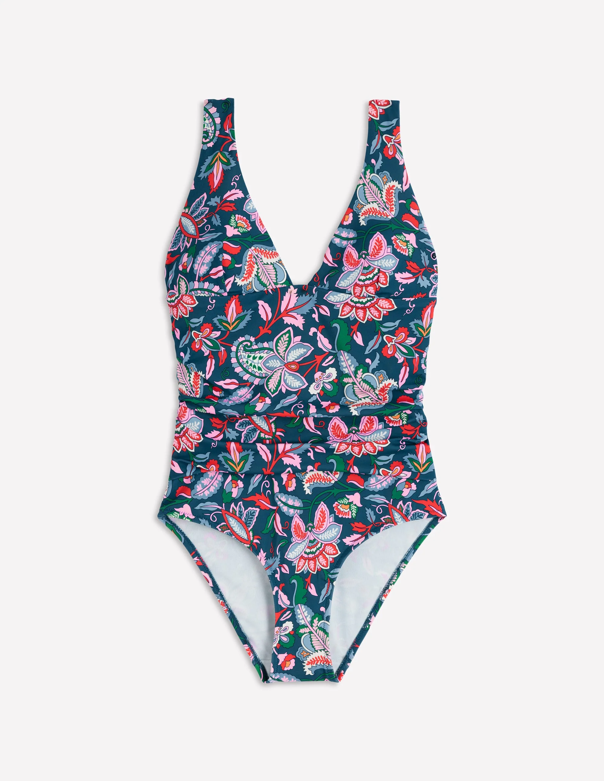 Mykonos Deep V Swimsuit-Dark Blue, Botanical Trail - Image 6