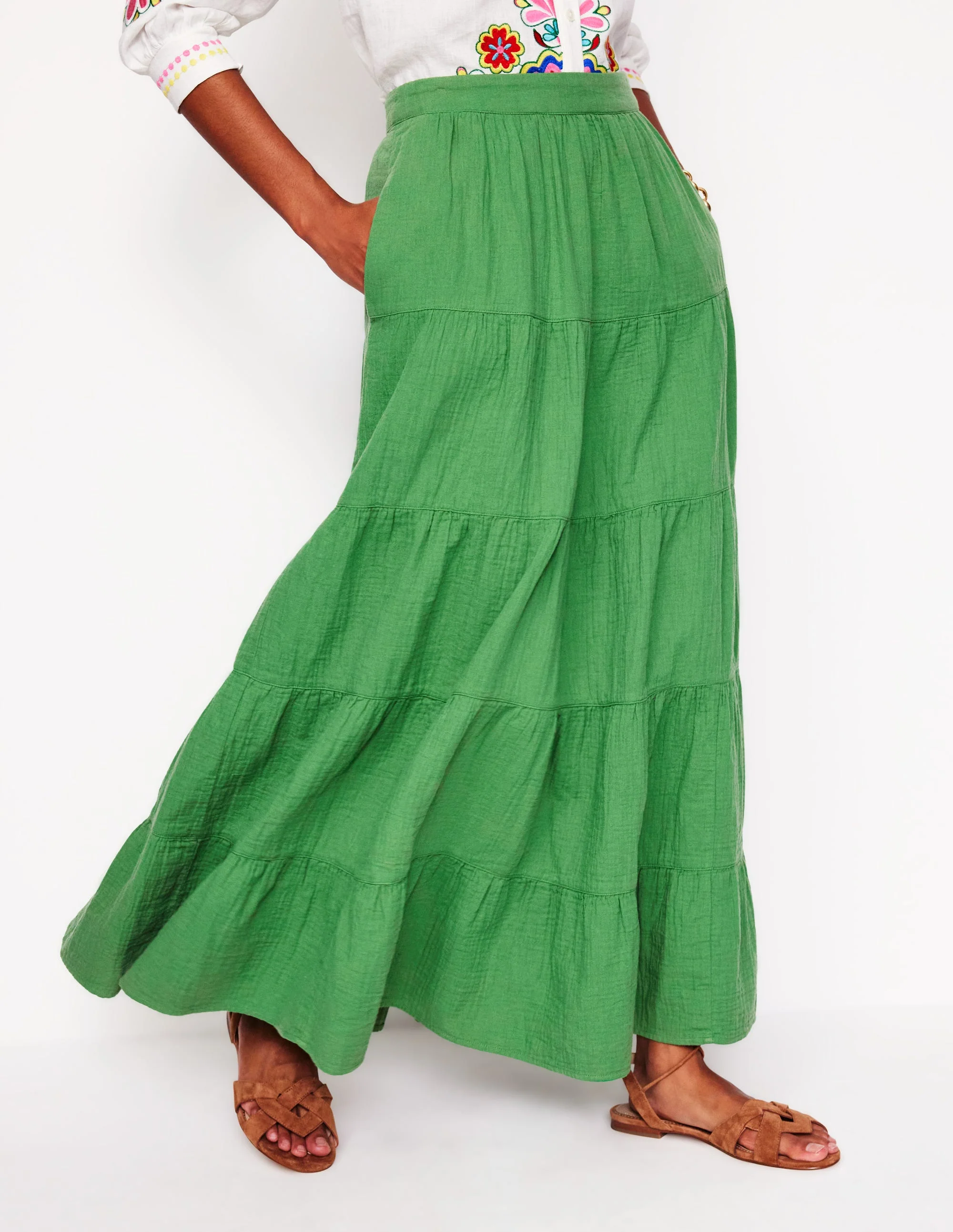 Nadia Double Cloth Maxi Skirt-Paradise Green - Image 4