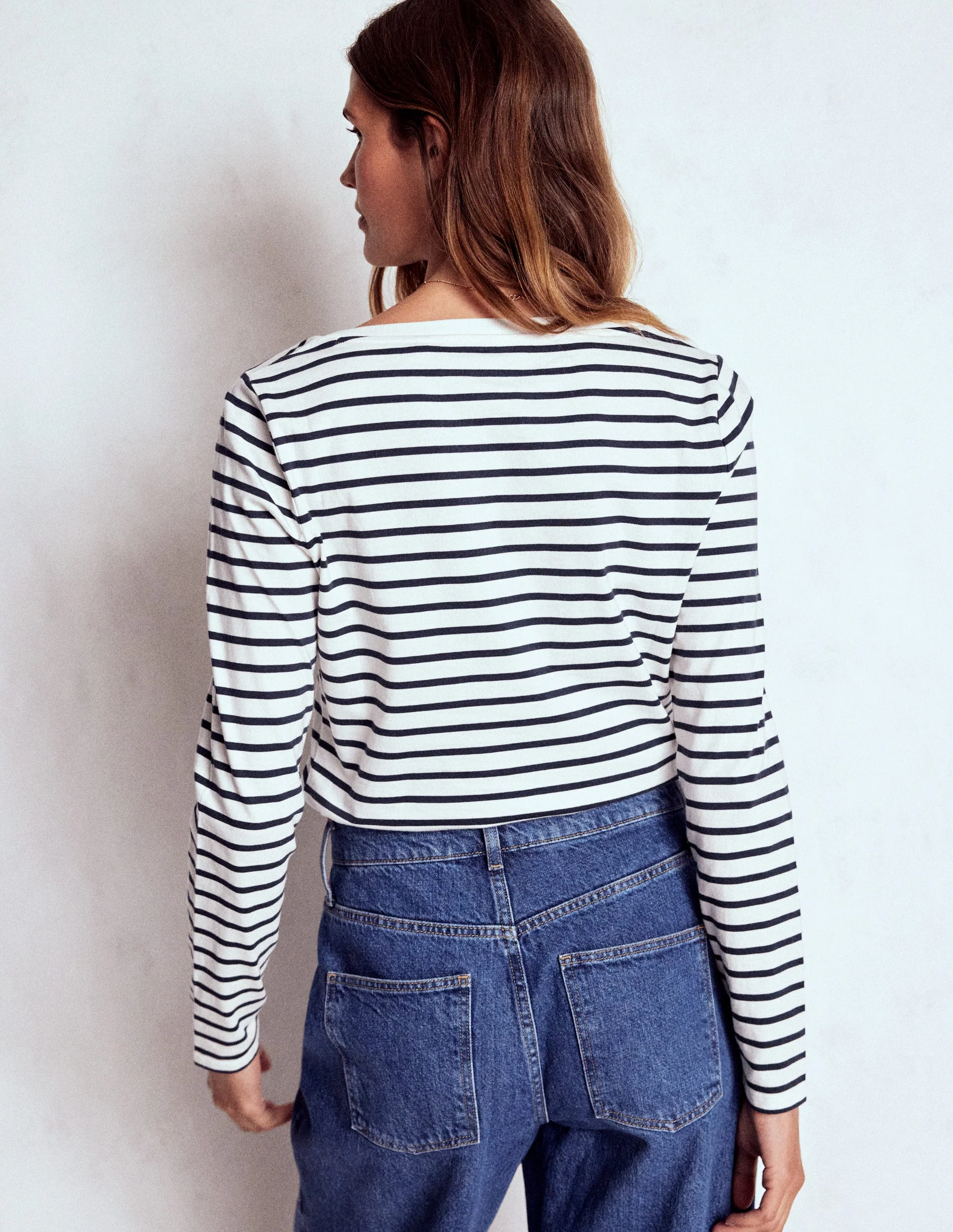 Olivia Long Sleeve Breton-Ivory, Navy - Image 3