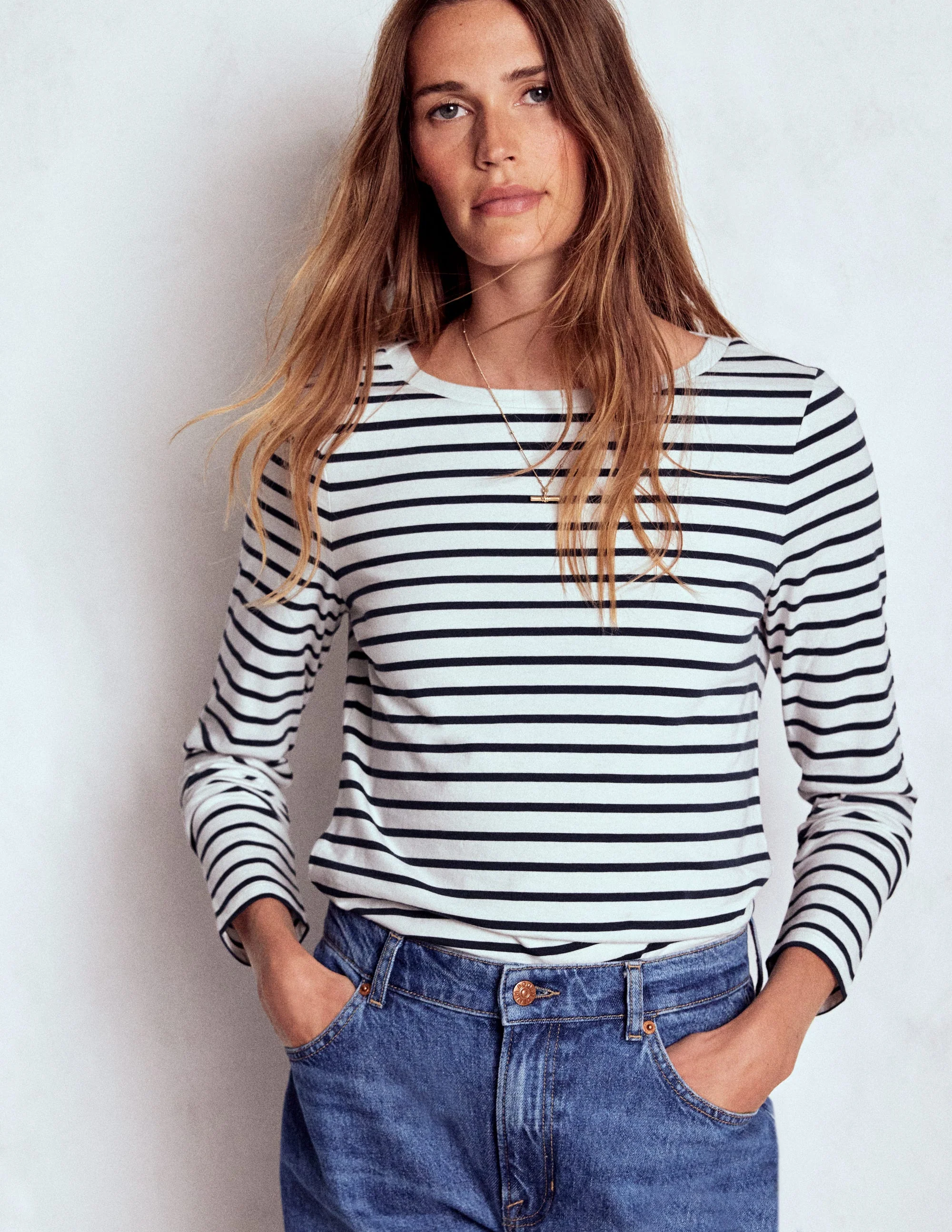 Olivia Long Sleeve Breton-Ivory, Navy - Image 4