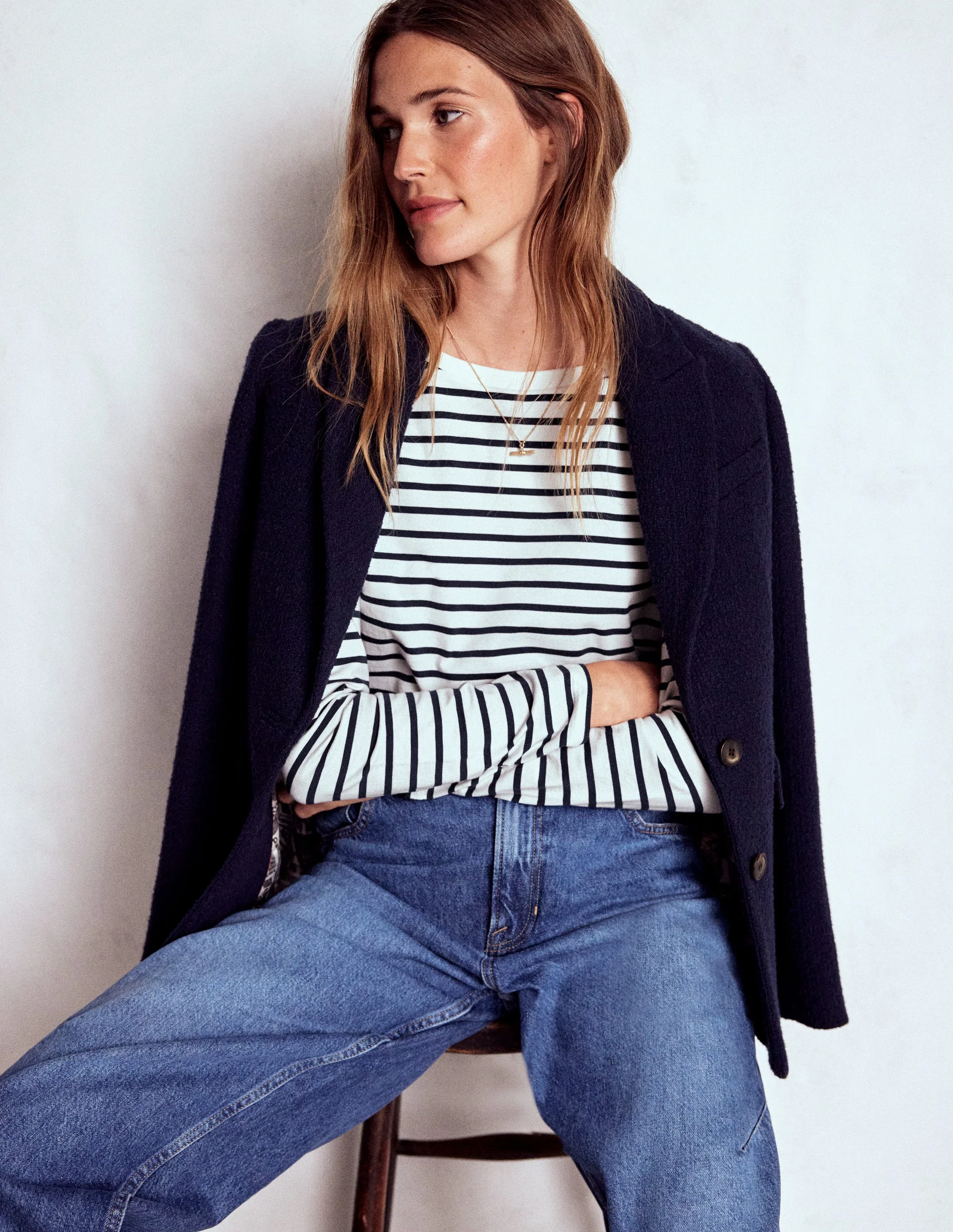 Olivia Long Sleeve Breton-Ivory, Navy - Image 5