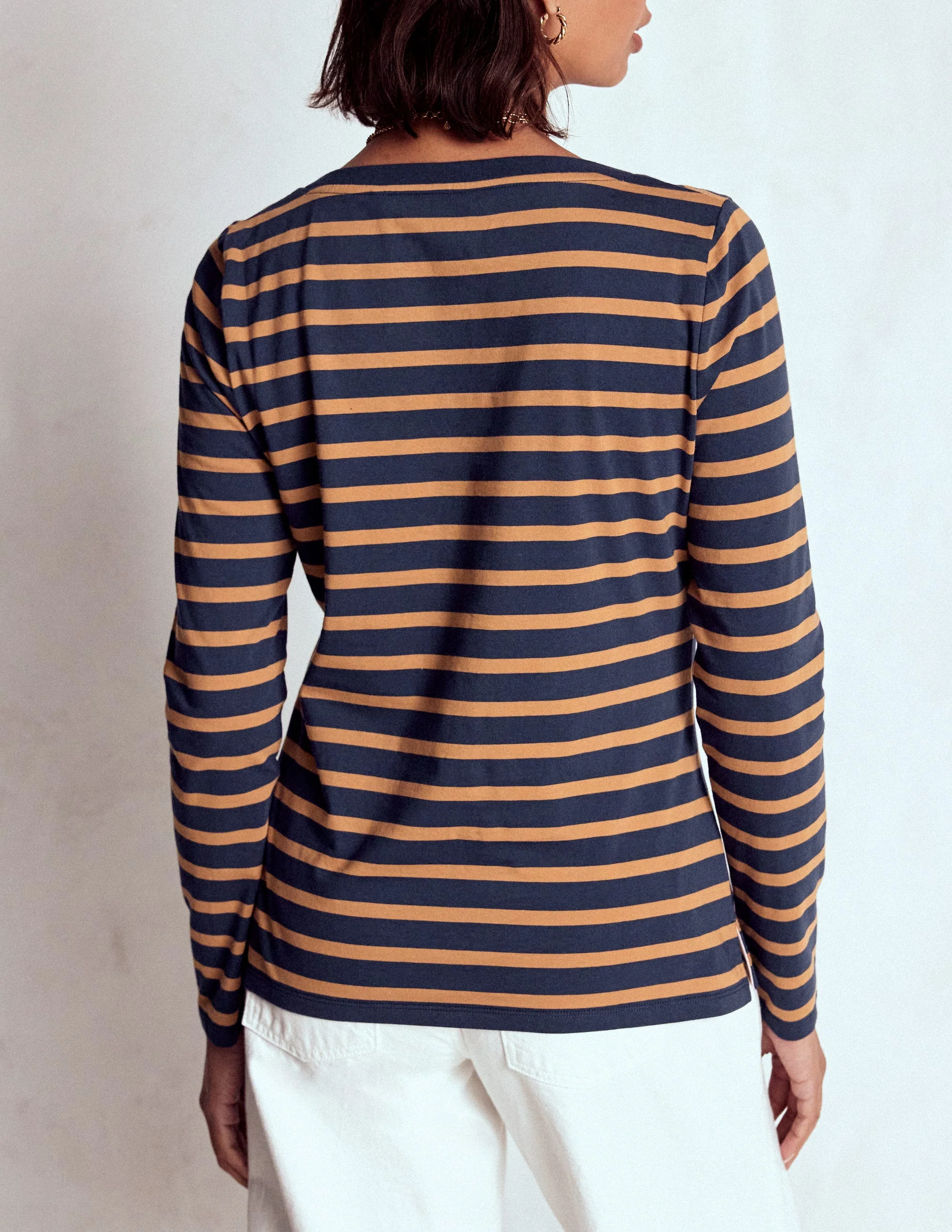 Olivia Long Sleeve Breton-Navy, Camel Stripe - Image 3