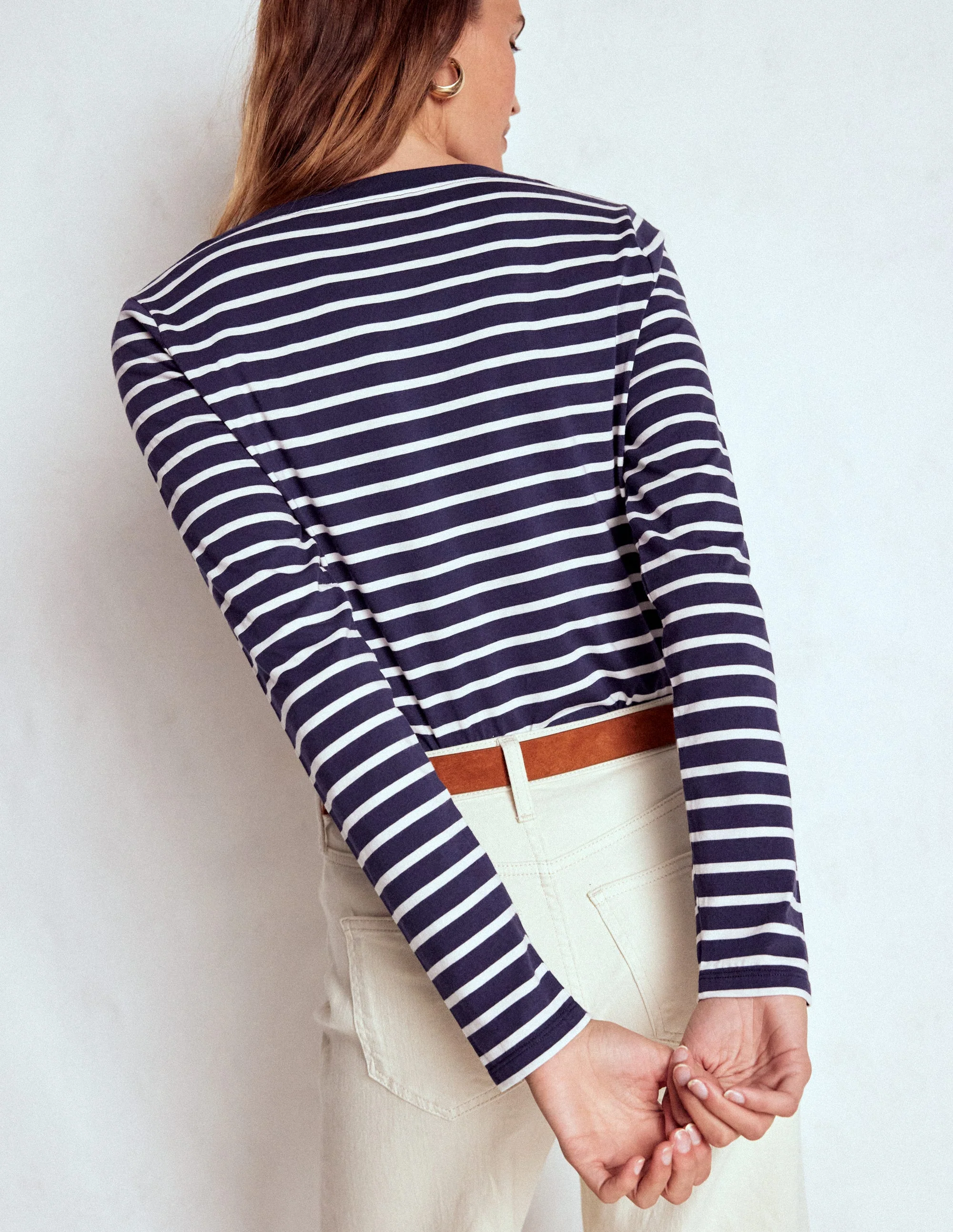 Olivia Long Sleeve Breton-Navy, Ivory - Image 3