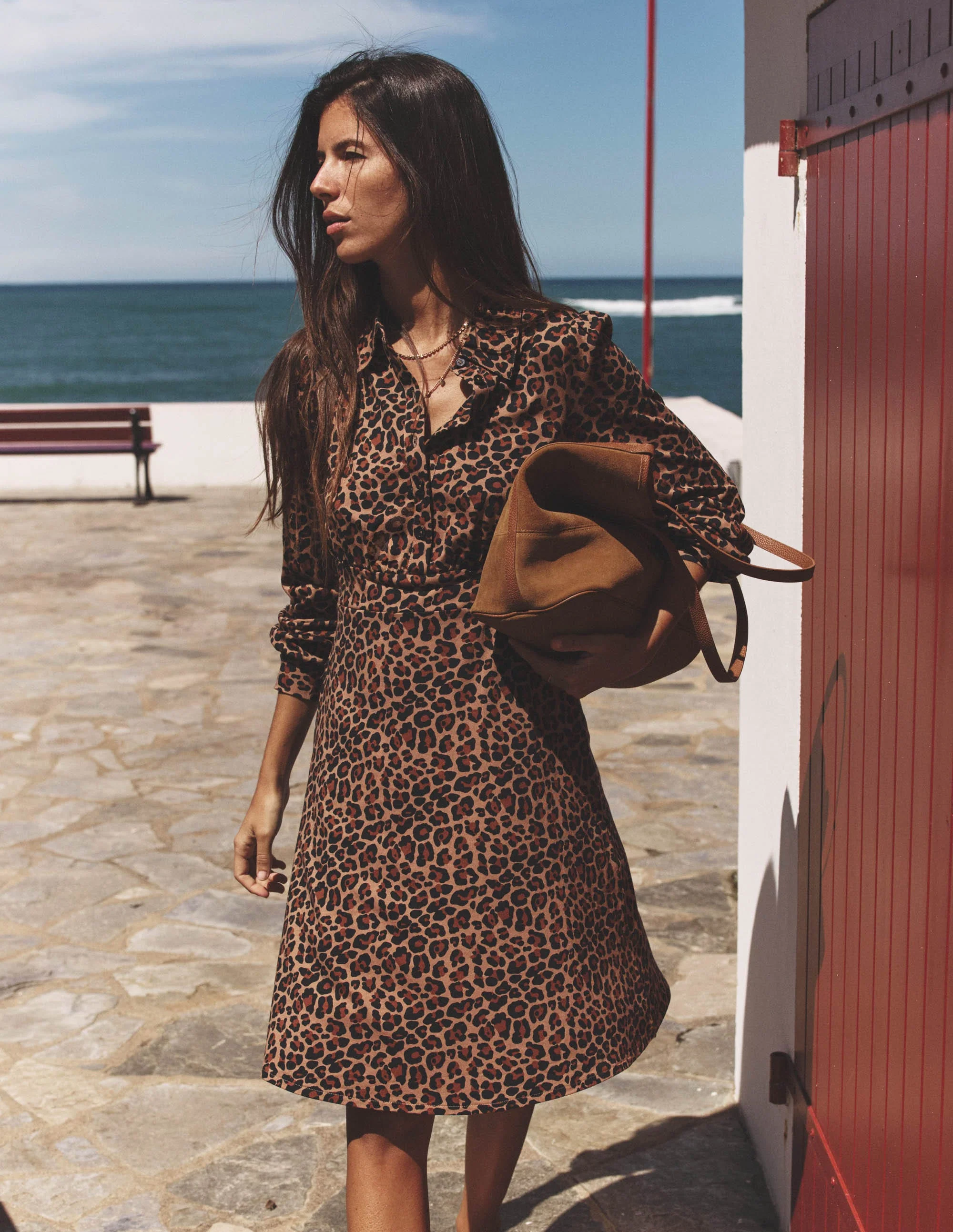 Orla Short Jersey Shirt Dress-Cheetah Pop - Image 5