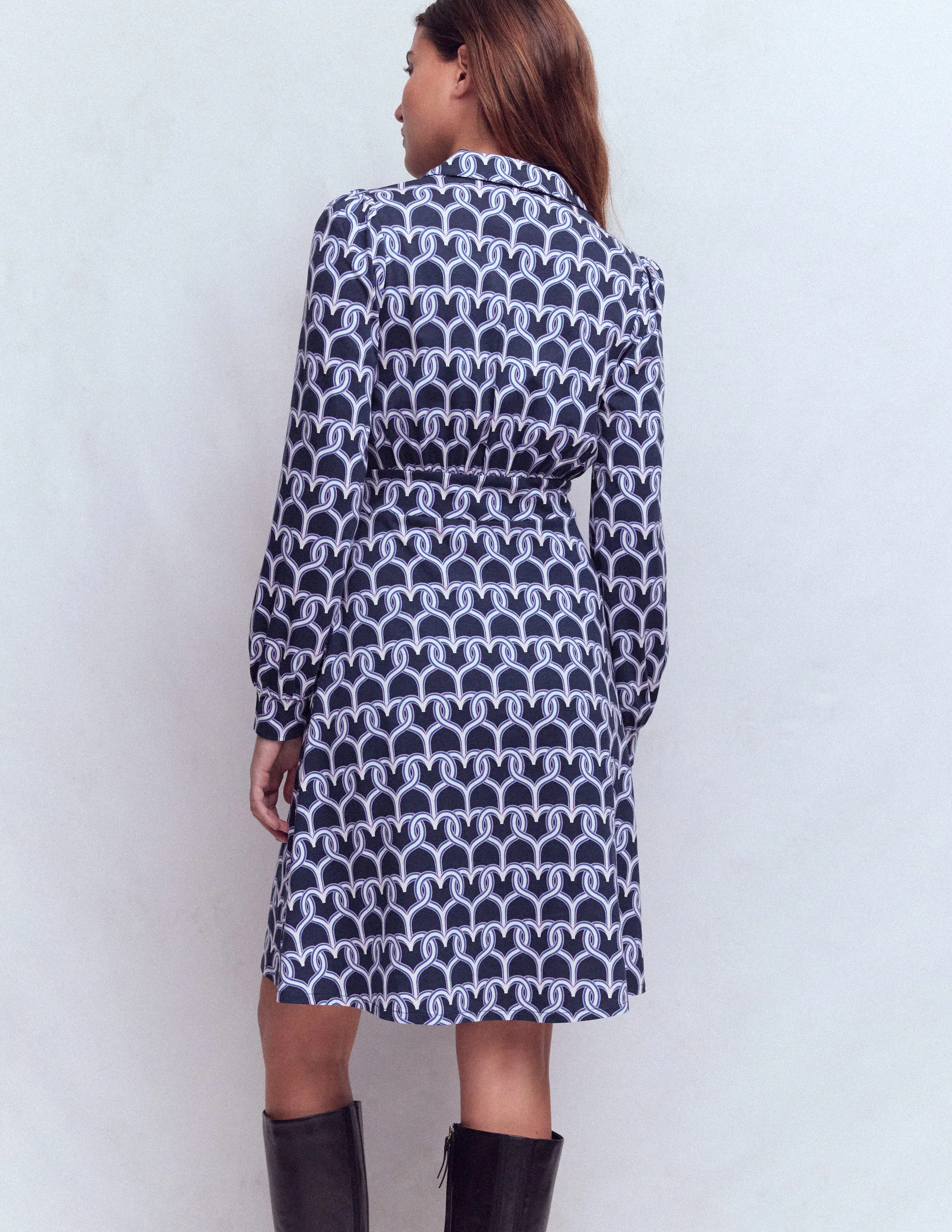 Orla Short Jersey Shirt Dress-French Navy, Heart Link - Image 3