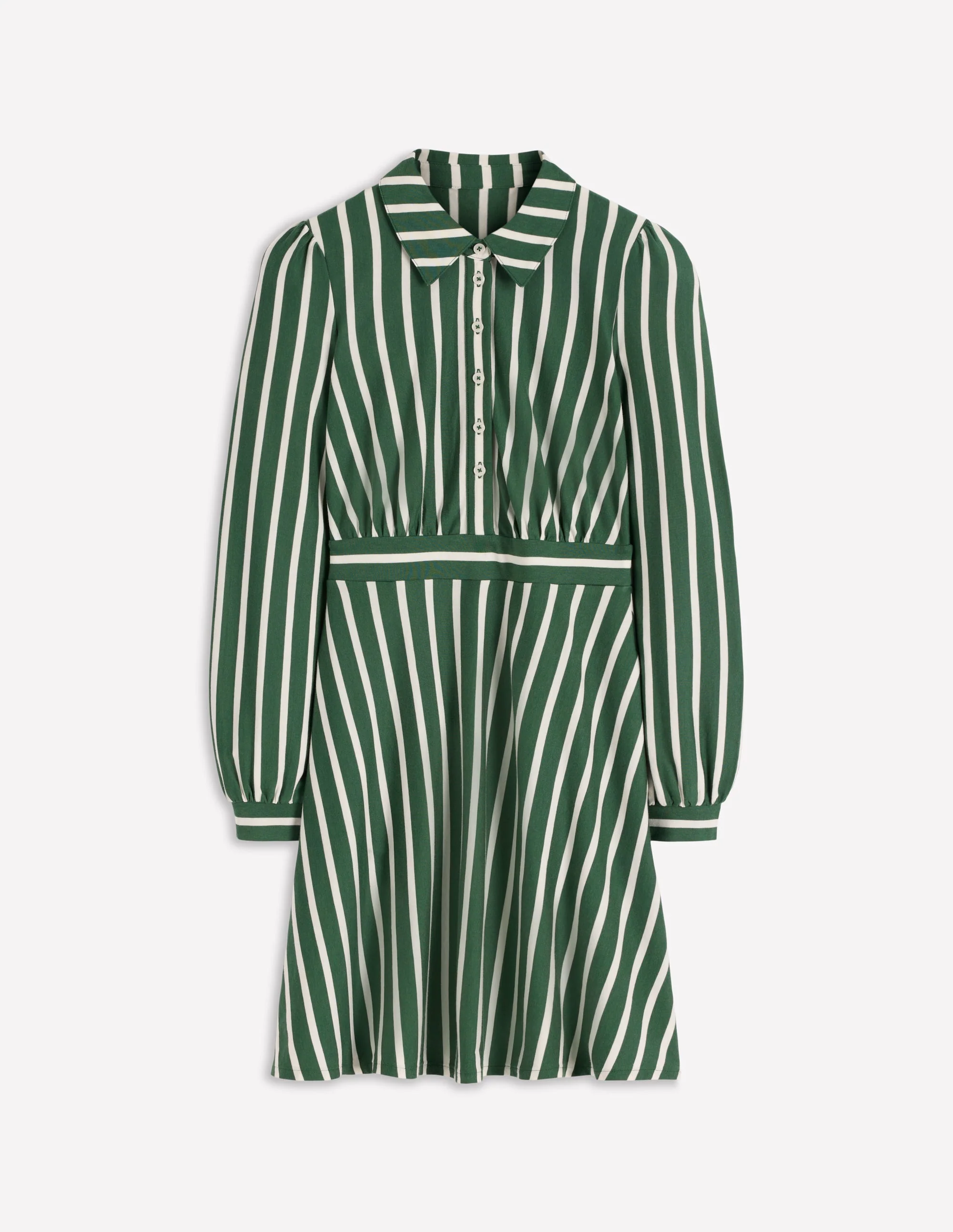 Orla Short Jersey Shirt Dress-Hunter Green and Ivory Stripe - Image 7