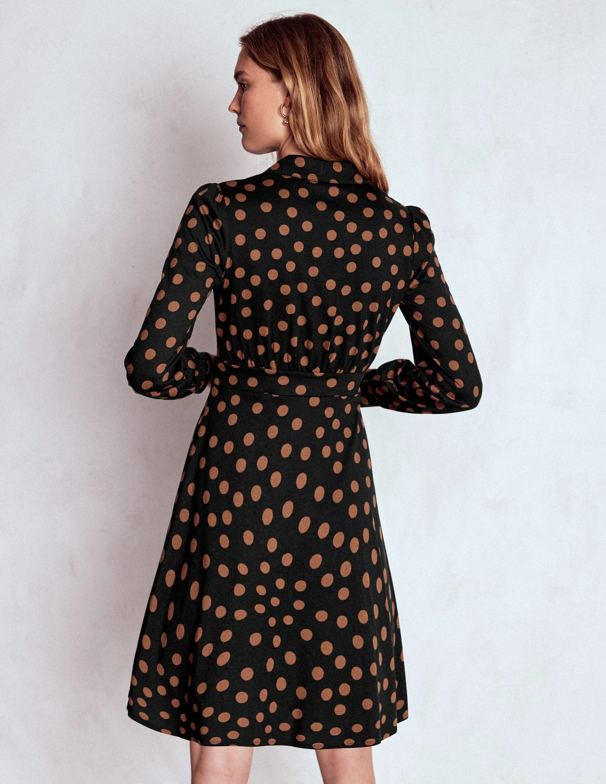 Orla Short Jersey Shirt Dress-Russet, Painted Dot - Image 3