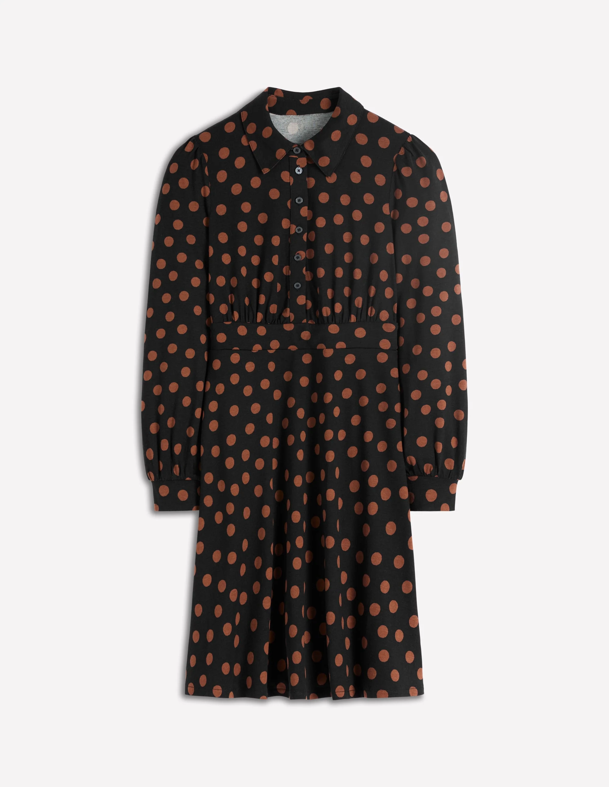 Orla Short Jersey Shirt Dress-Russet, Painted Dot - Image 7