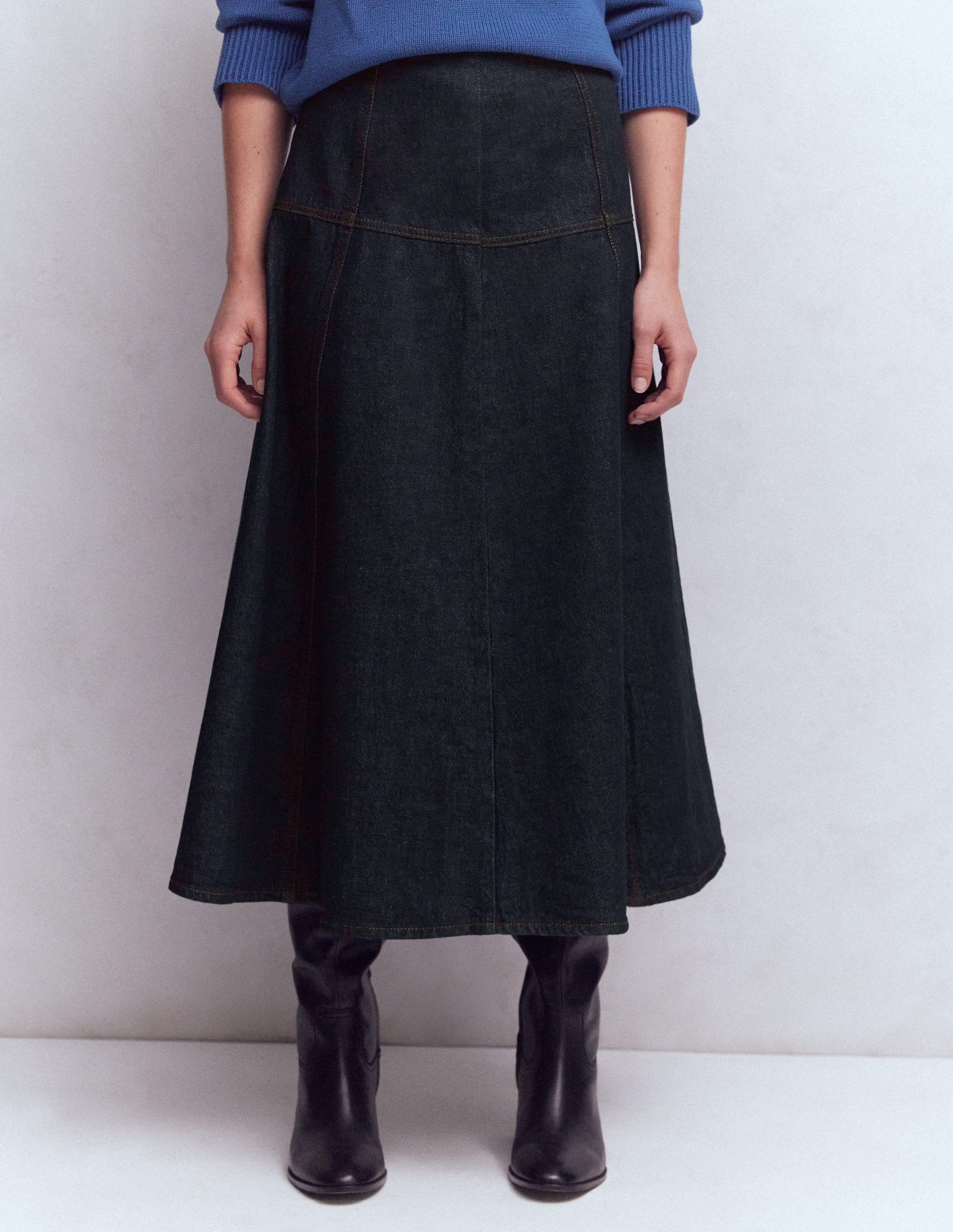 Panelled Detail Denim Skirt-Indigo - Image 3